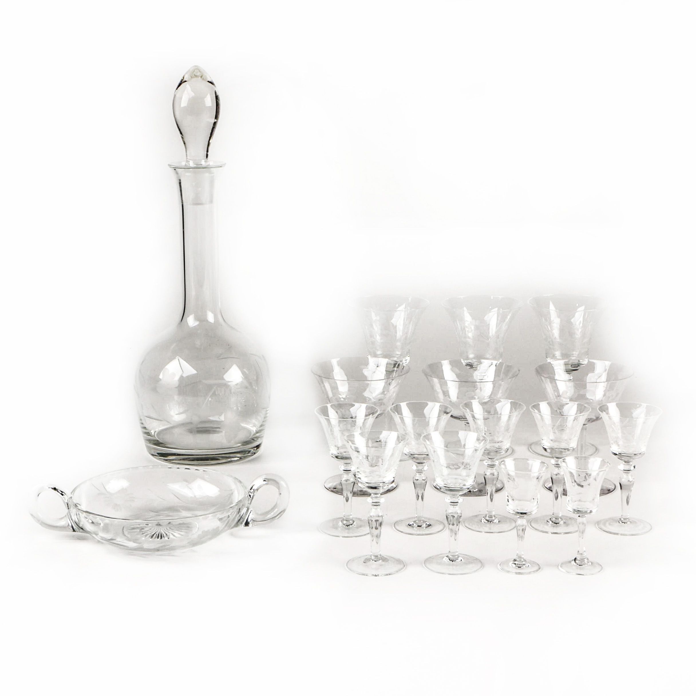 Vintage Etched Glass Barware