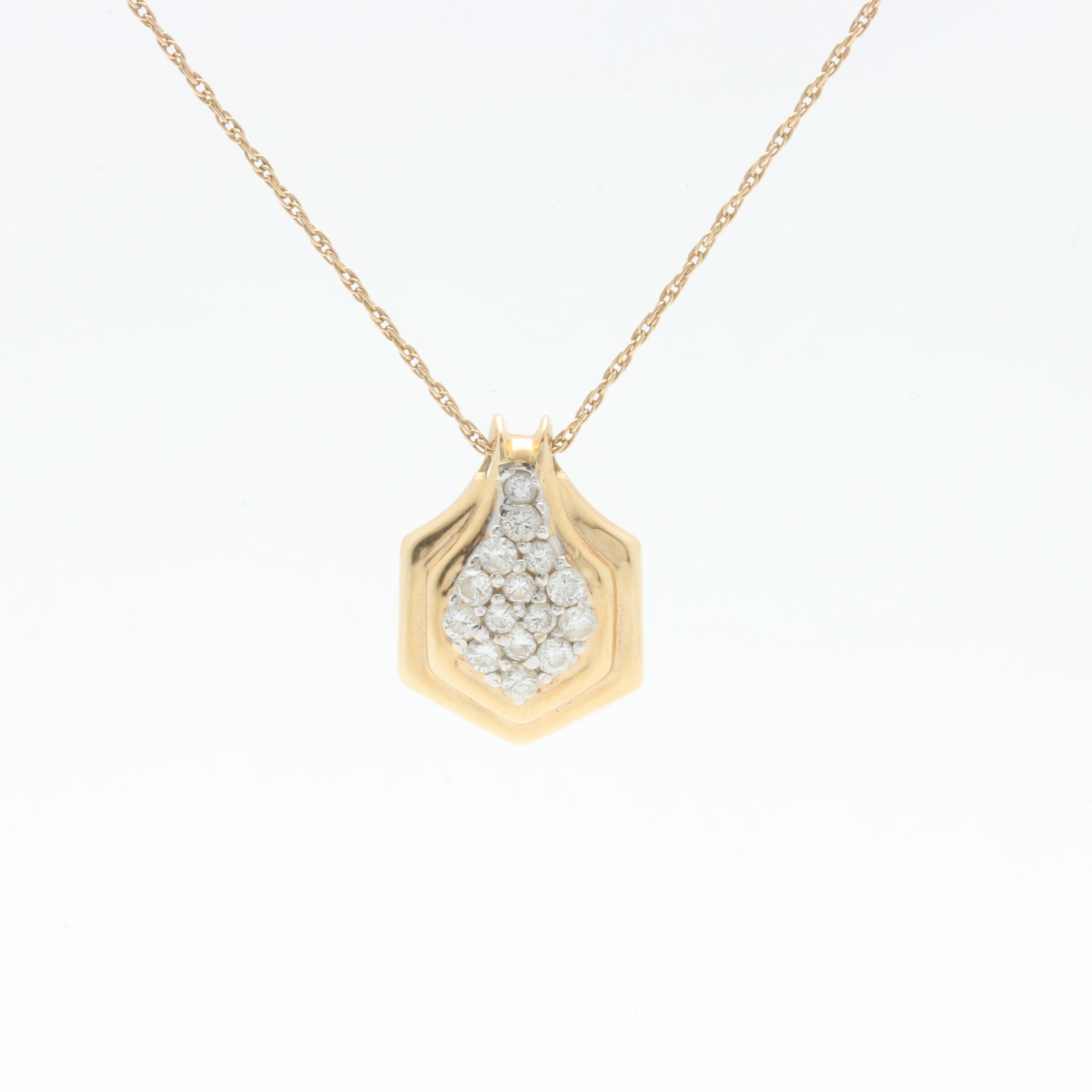 14K Yellow Gold Diamond Pendant Necklace