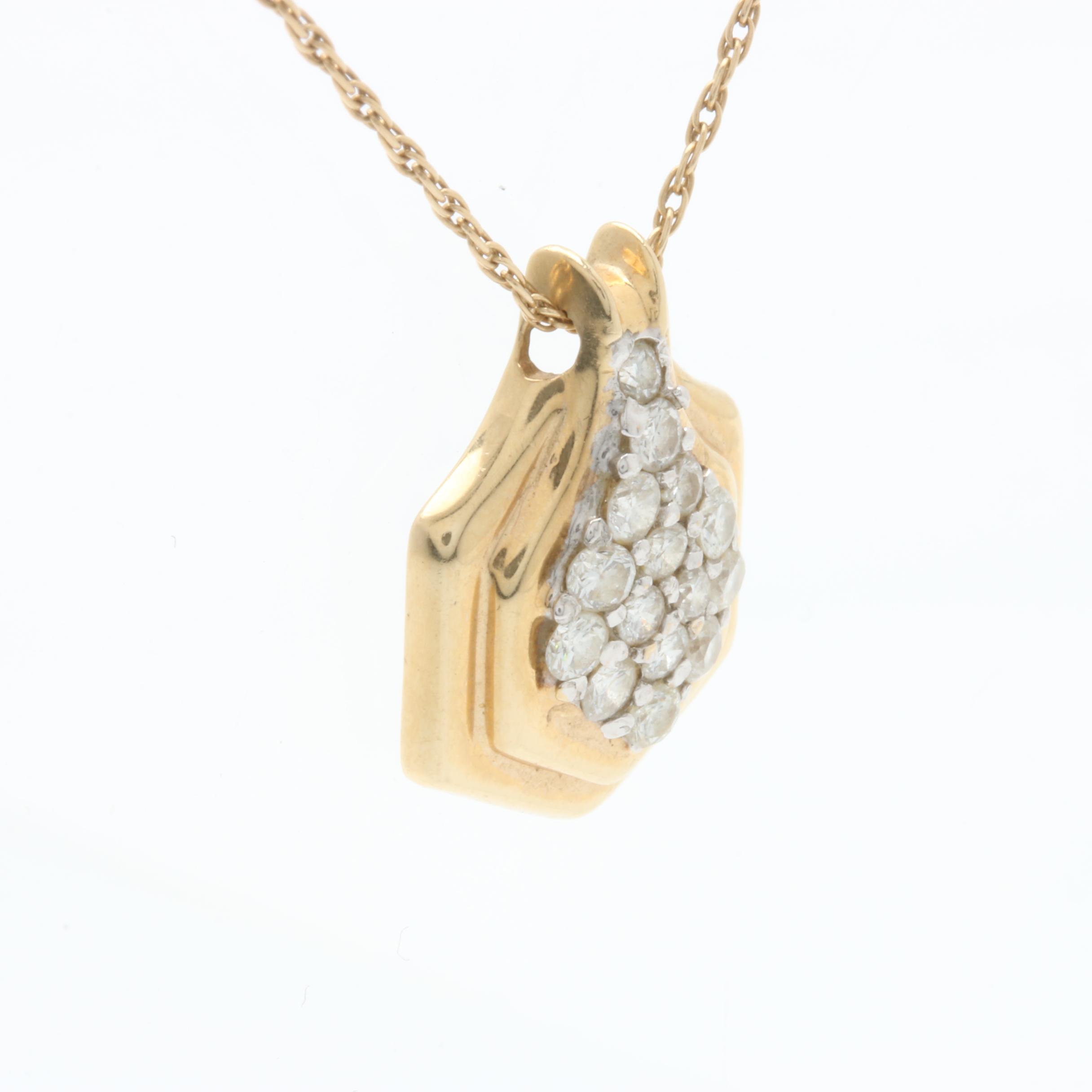 14K Yellow Gold Diamond Pendant Necklace
