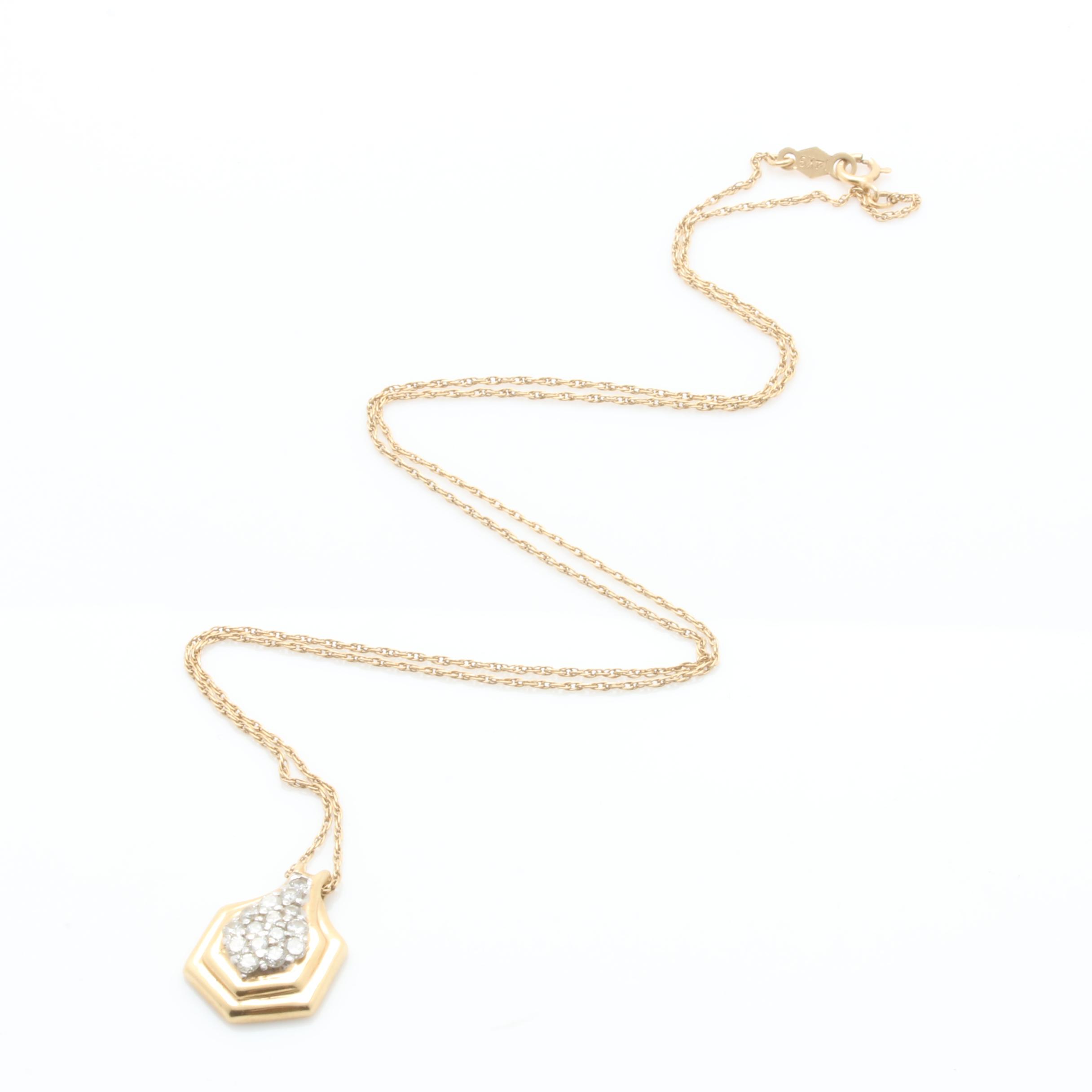 14K Yellow Gold Diamond Pendant Necklace