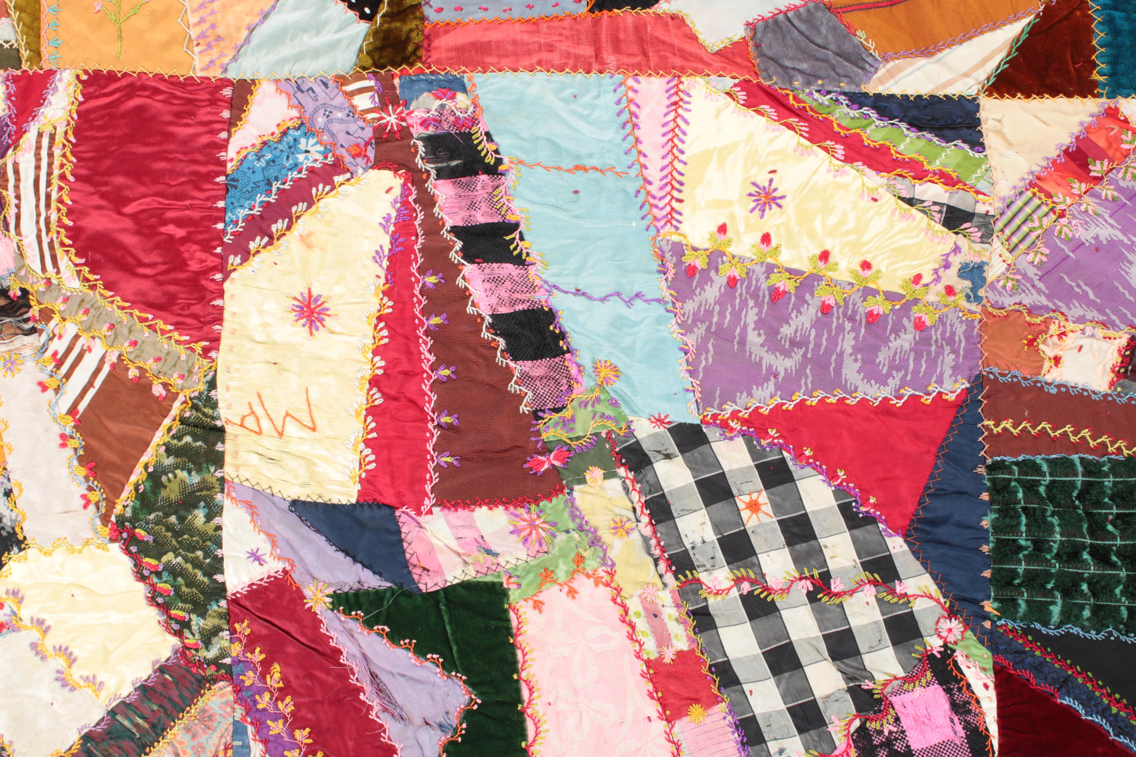 **Rework**Vintage Handcrafted "Crazy" Quilt