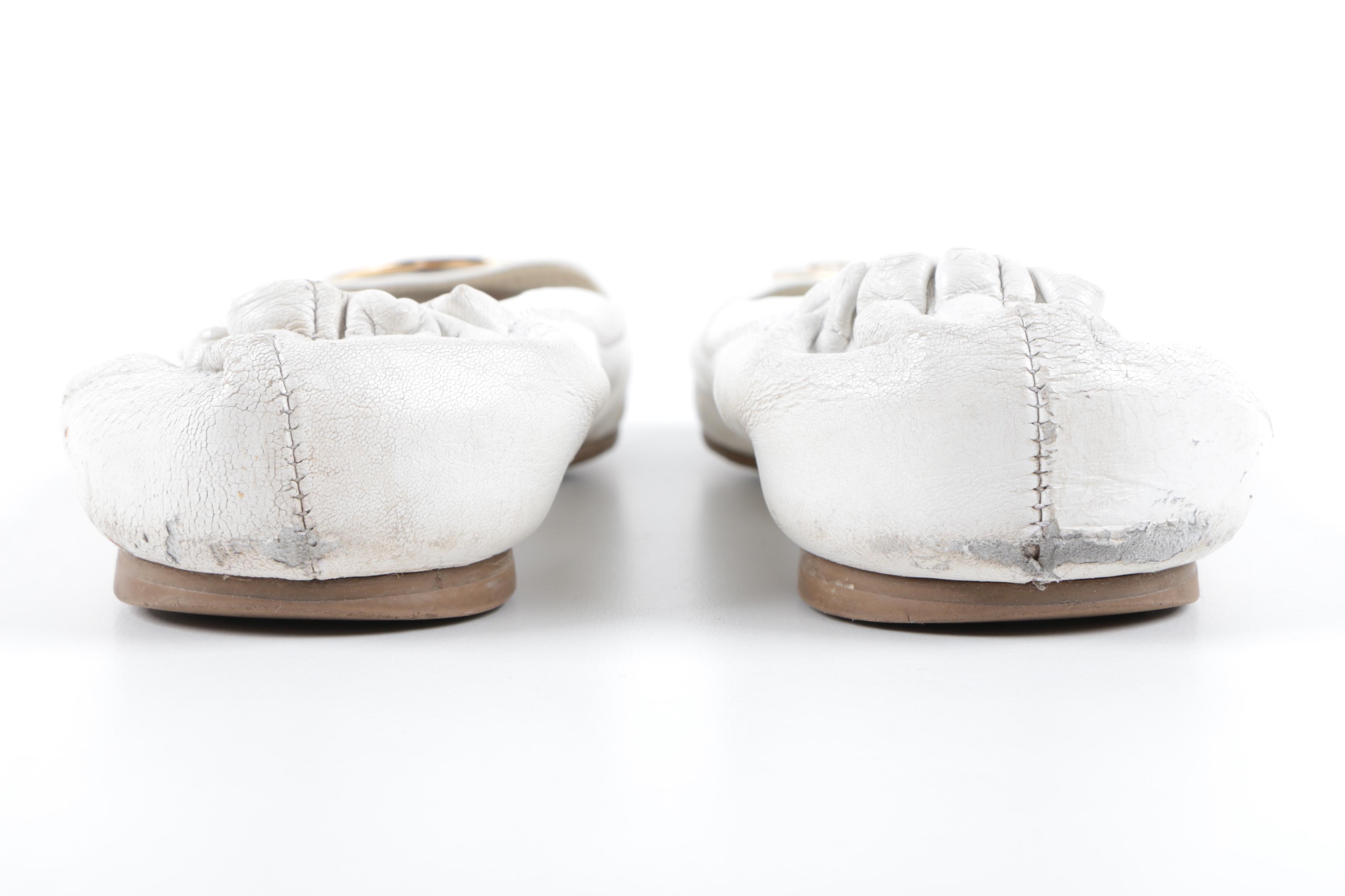 Tory Burch Reva Ballet White Leather Flats