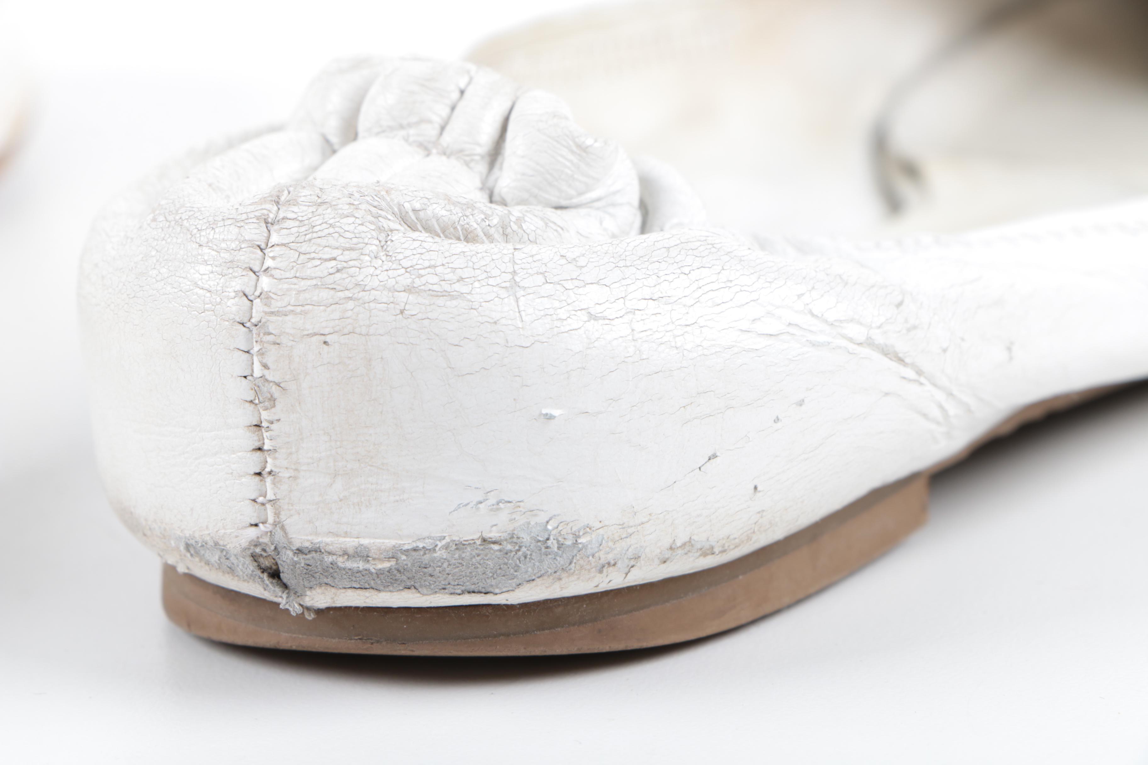 Tory Burch Reva Ballet White Leather Flats