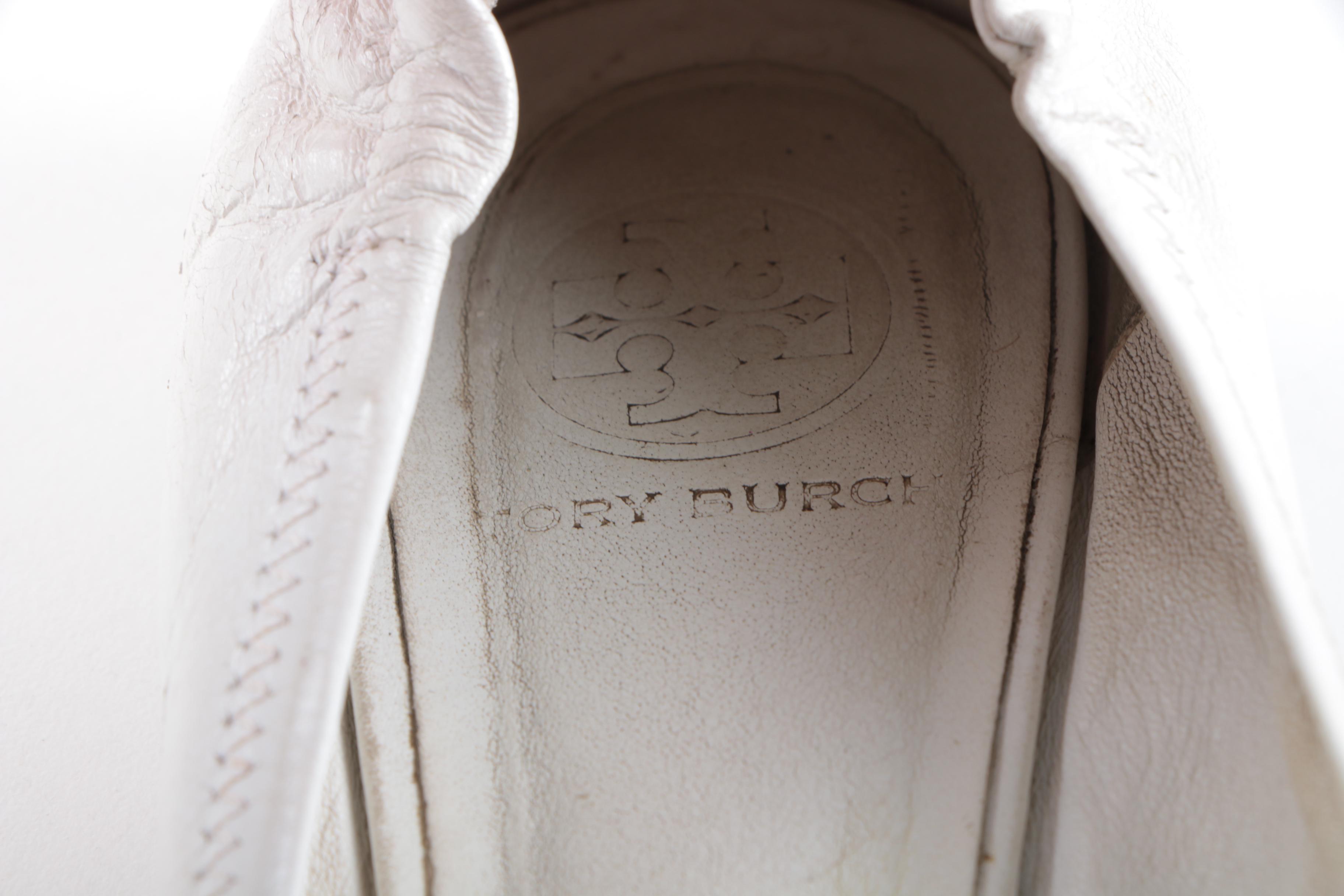 Tory Burch Reva Ballet White Leather Flats