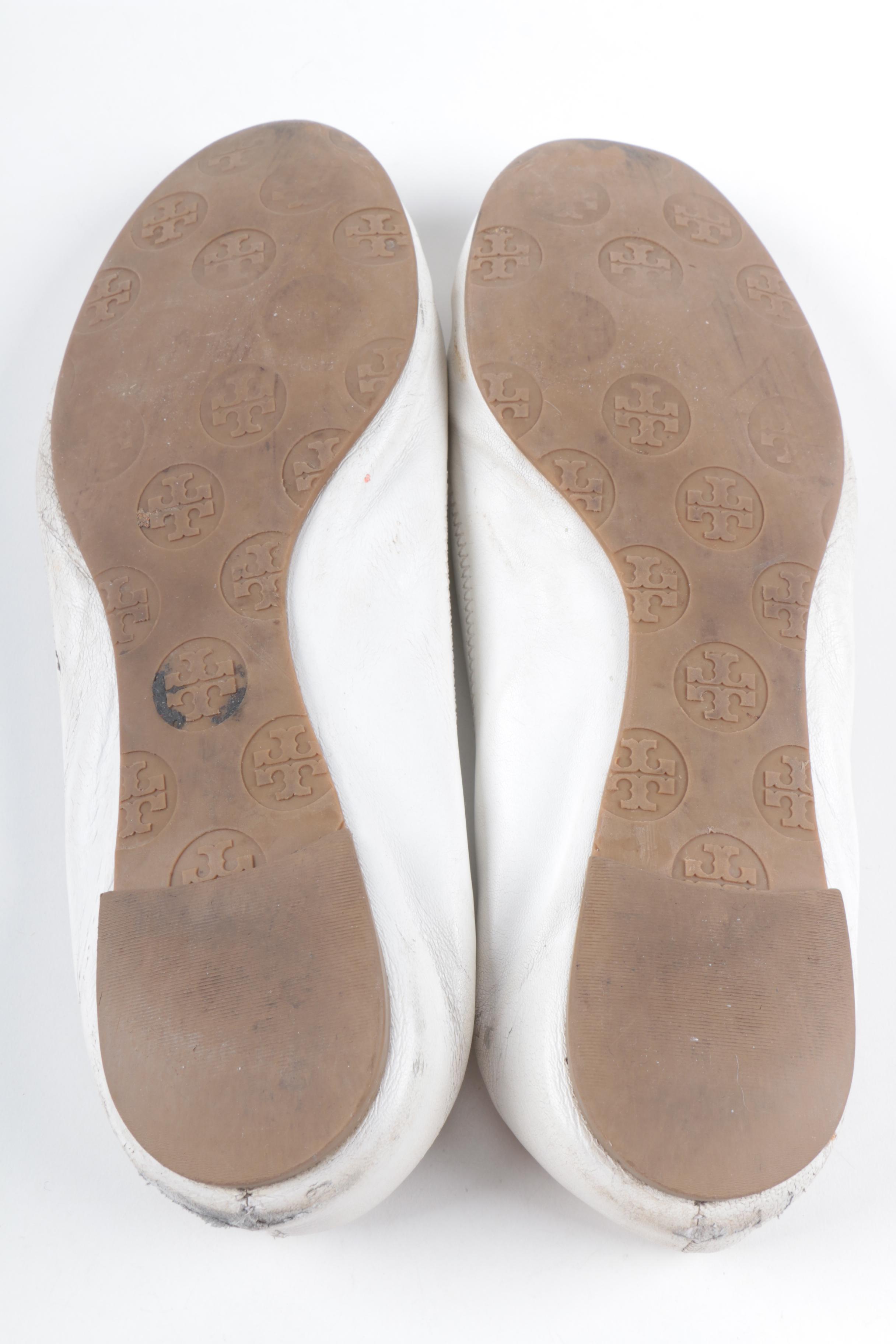 Tory Burch Reva Ballet White Leather Flats