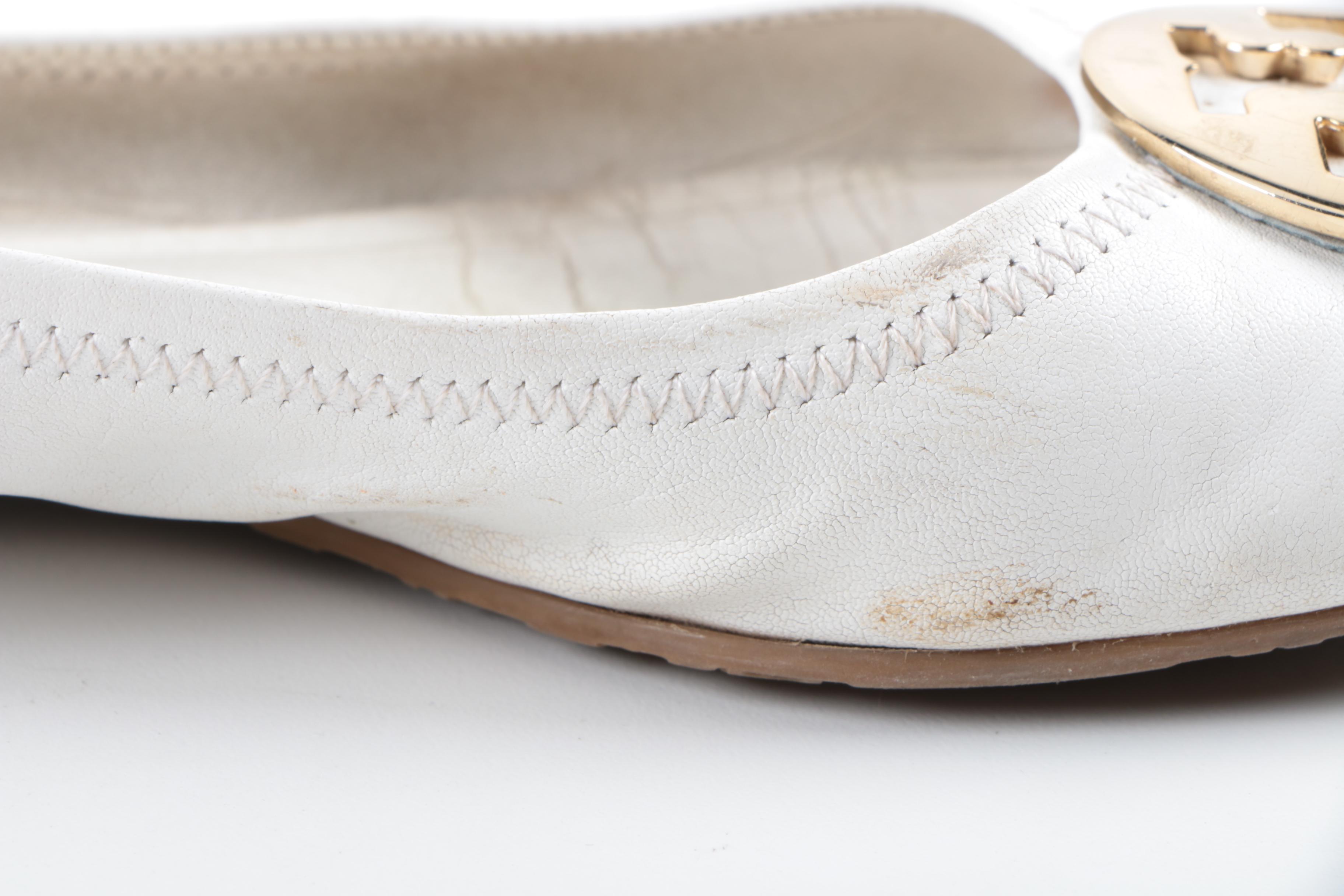 Tory Burch Reva Ballet White Leather Flats