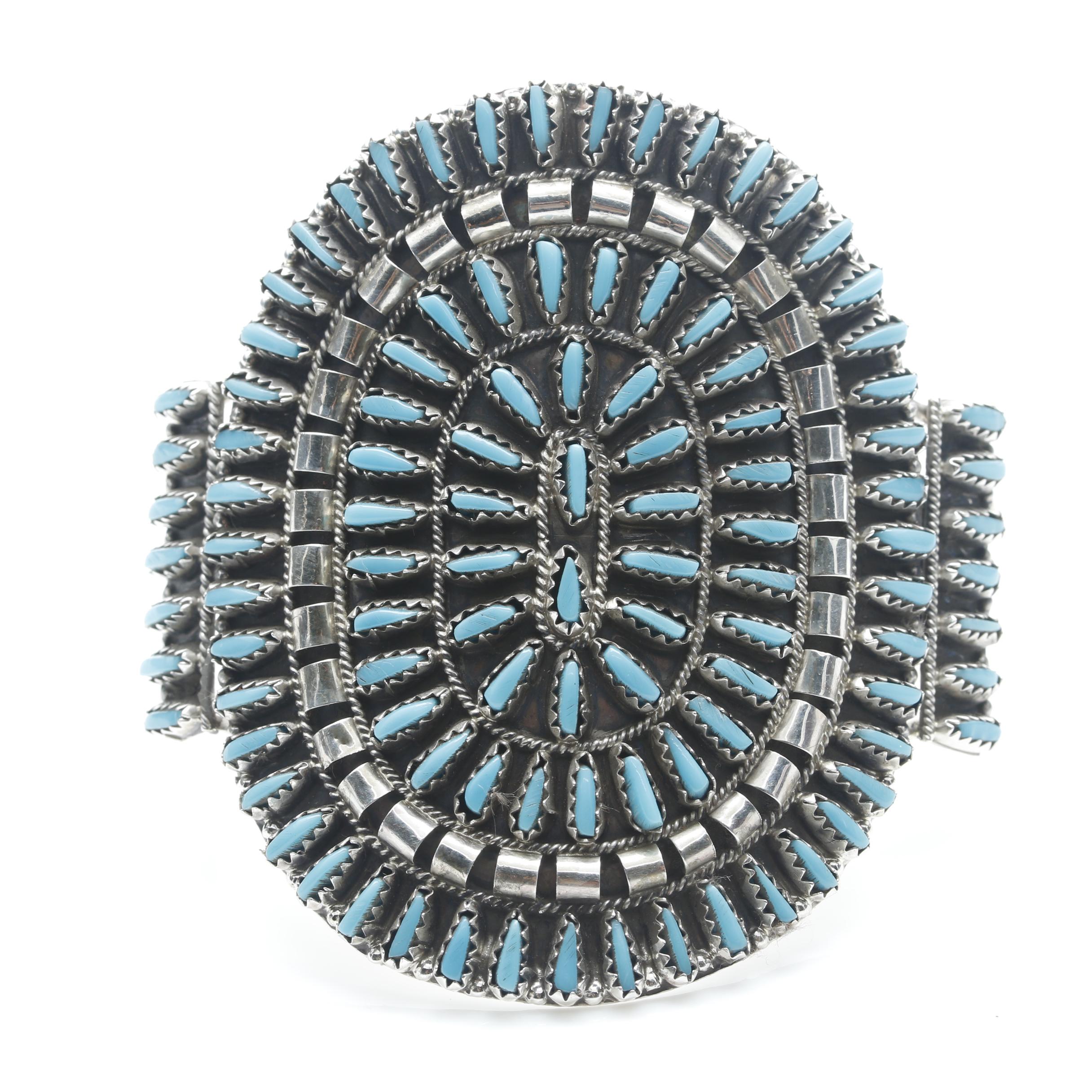 Violet Begay Navajo Diné Sterling Silver Turquoise Needle Point Cuff Bracelet