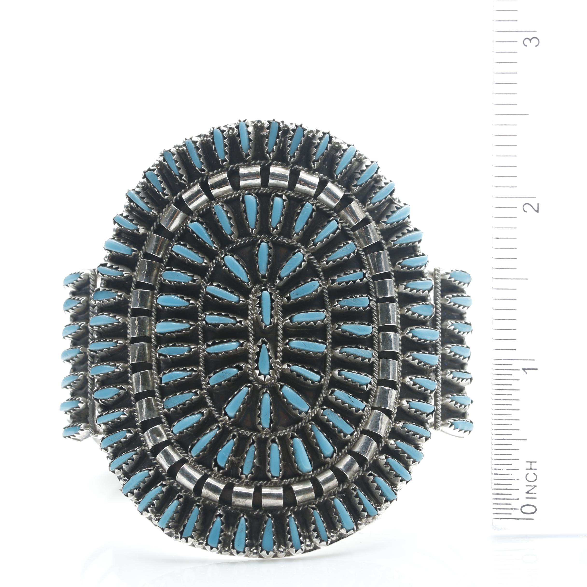 Violet Begay Navajo Diné Sterling Silver Turquoise Needle Point Cuff Bracelet