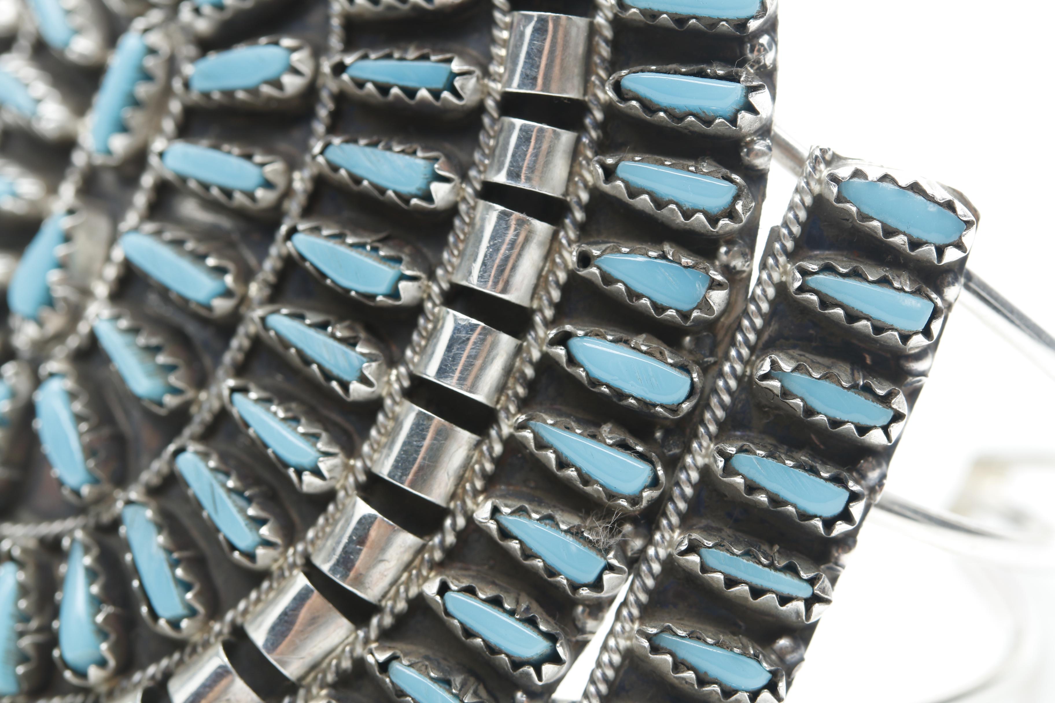 Violet Begay Navajo Diné Sterling Silver Turquoise Needle Point Cuff Bracelet