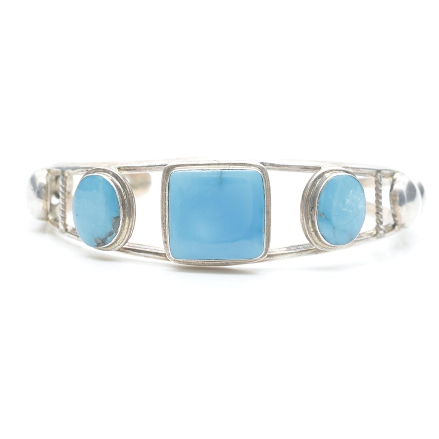 Marc Begay Navajo Diné Sterling Silver Turquoise Cuff Bracelet