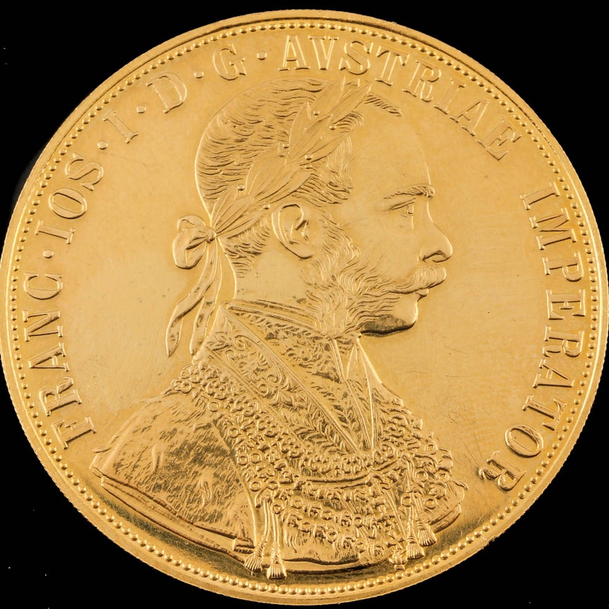 1915 Austrian Four Ducat Re-strike Gold Coin