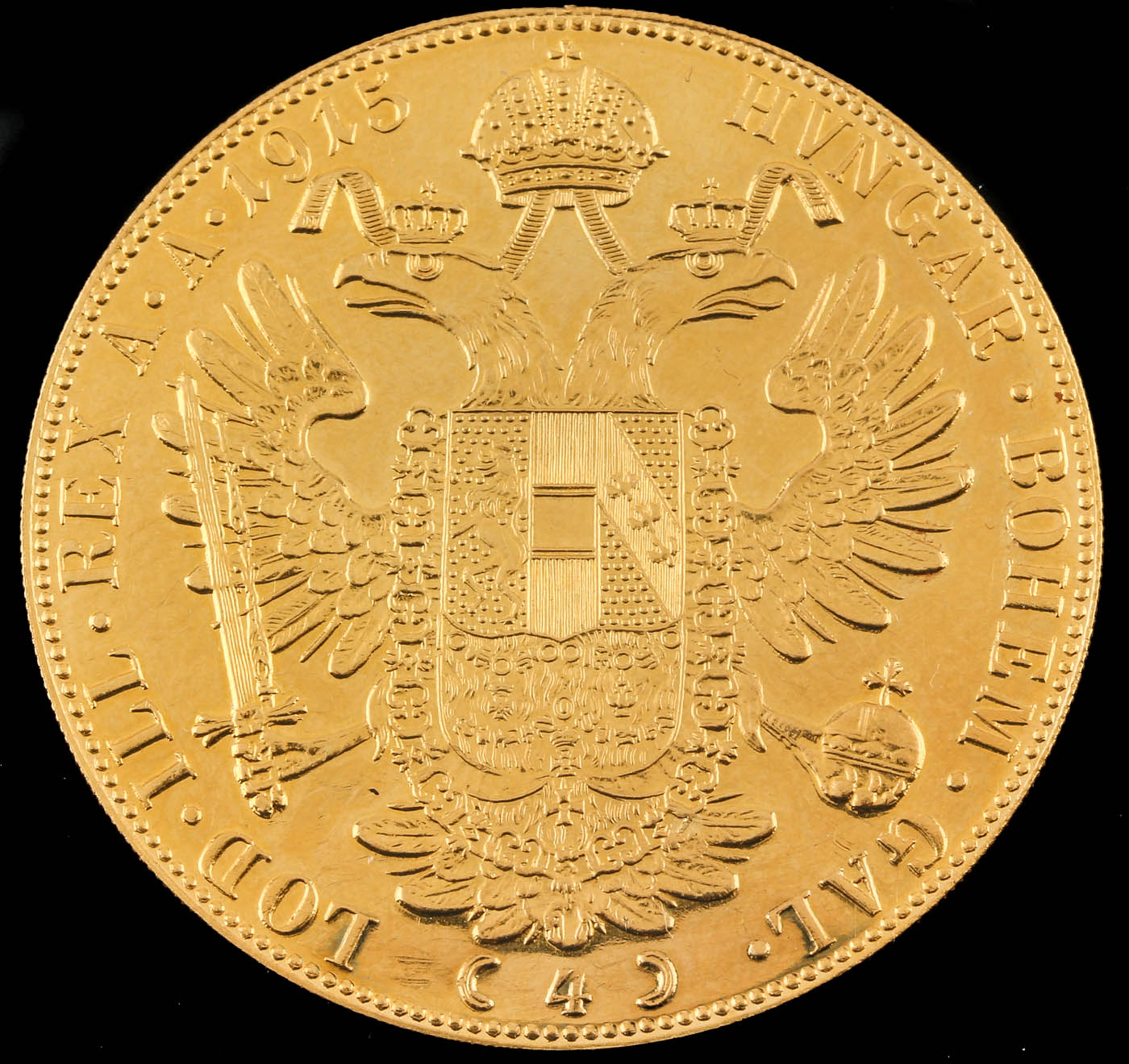 1915 Austrian Four Ducat Re-strike Gold Coin