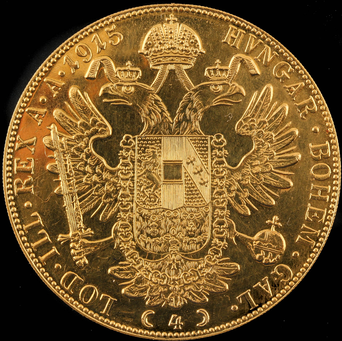 1915 Austrian Four Ducat Re-strike Gold Coin