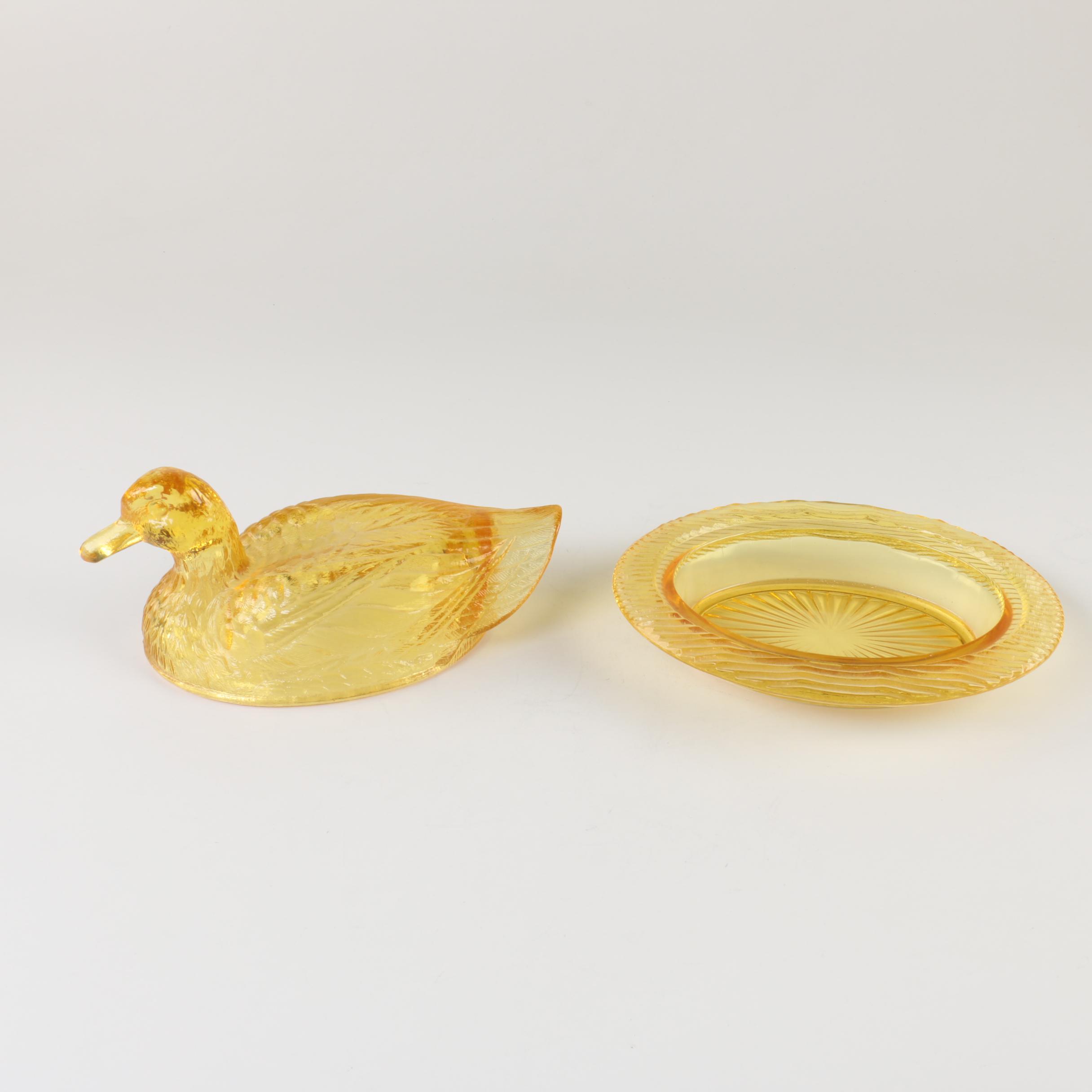 Vintage Glass Duck Serving Dish