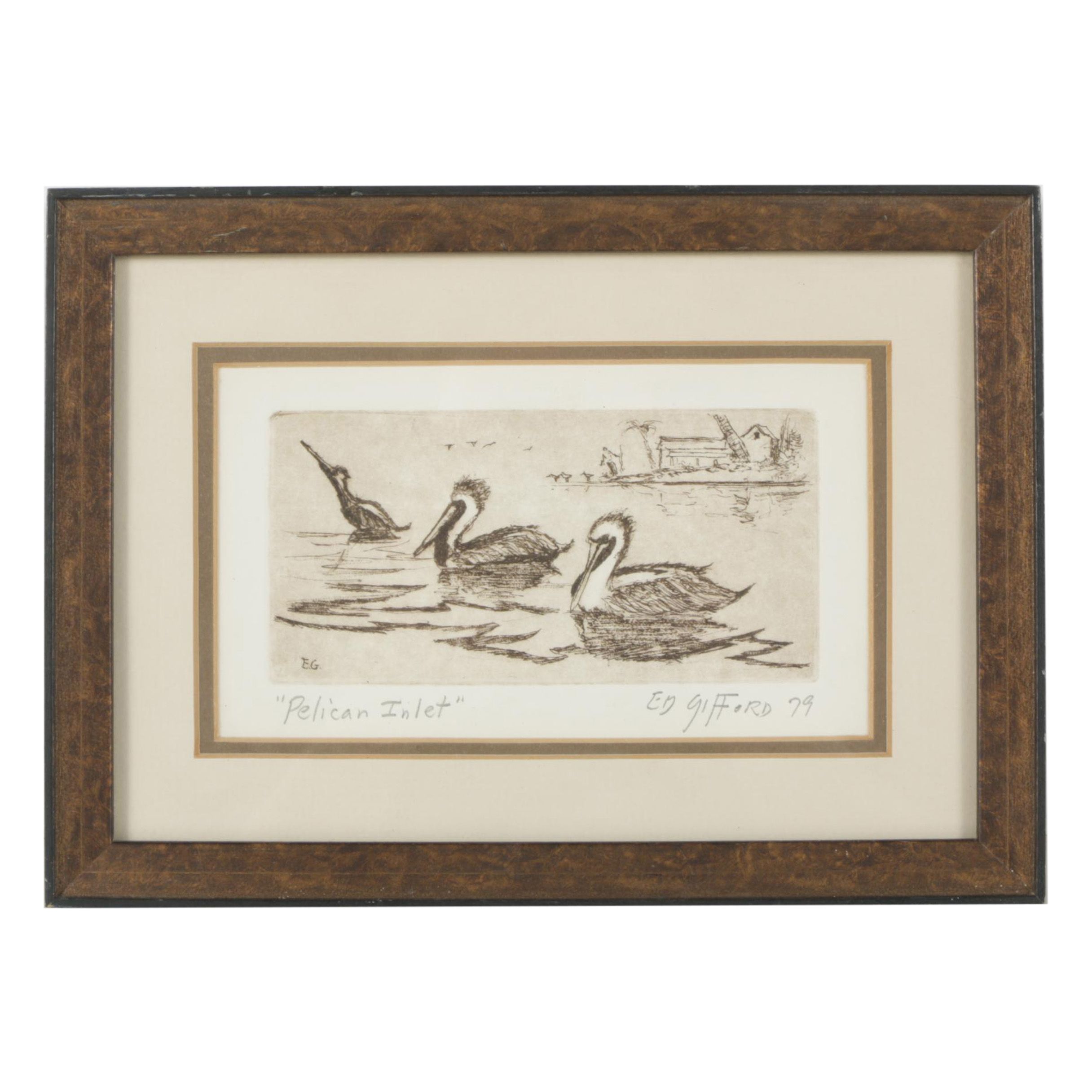 1979 Ed Gifford Etching "Pelican Inlet"