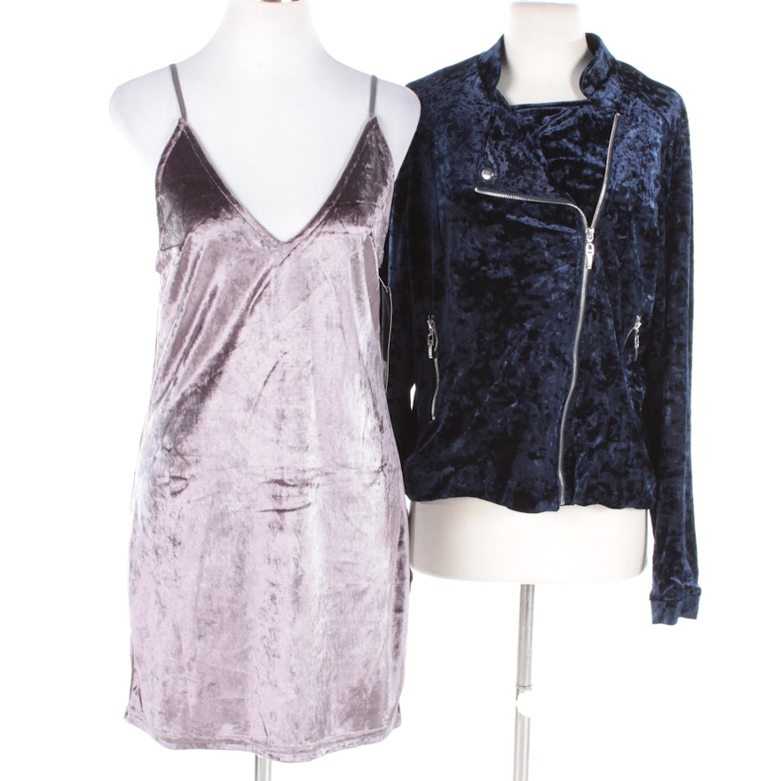 Women's Velveteen Jacket and Slip Dress Including Goldie