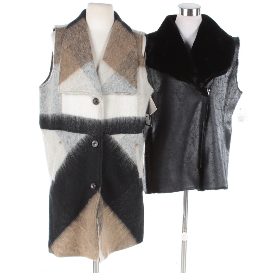 Women's Luii Plaid Wool and Faux Fur-Trimmed Vests