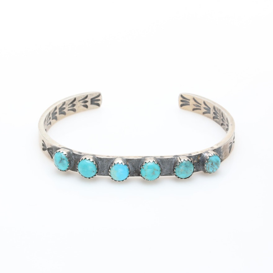 Victor Hicks Navajo Diné Sterling Silver Turquoise Cuff Bracelet