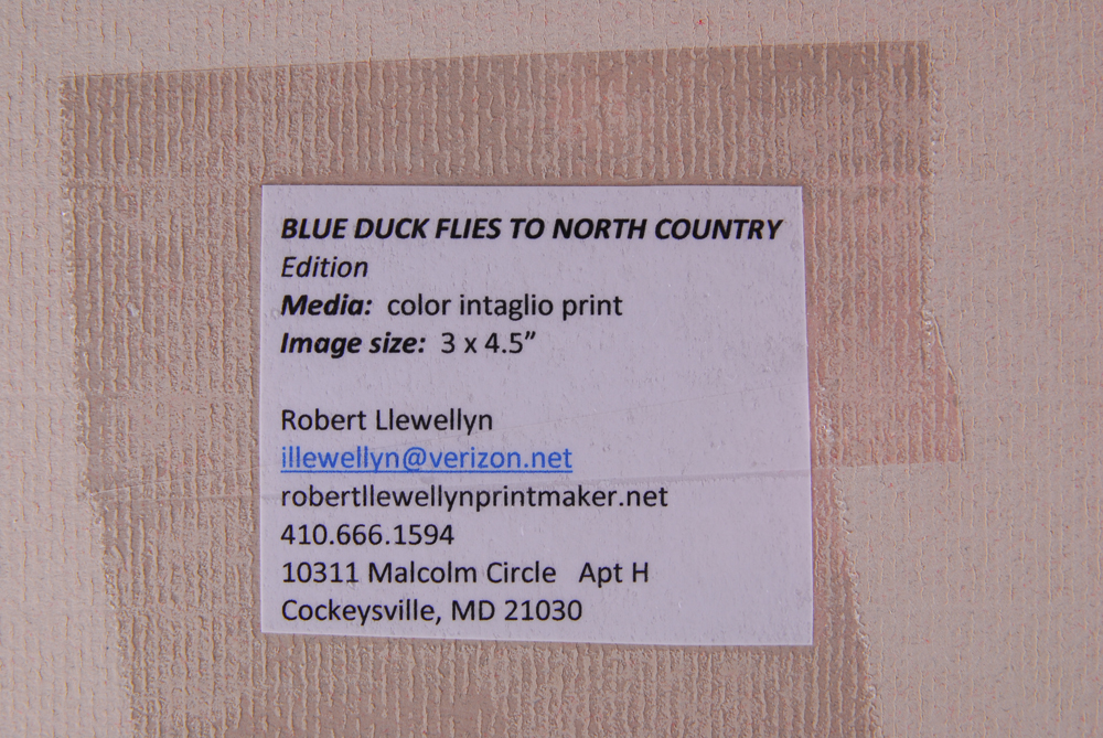 Robert Lewellyn Intaglio Print "Blue Duck Flies To North Country"