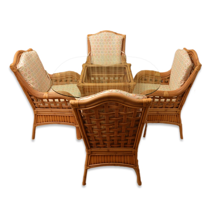 Rattan Armchairs and Glass Top Table with Tribor International Trading Cushions