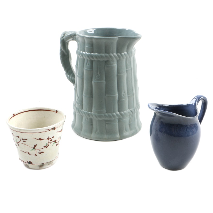 Grouping of Ceramic Items Including Rookwood Creamer