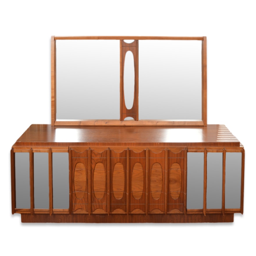 Mid Century Modern Walnut Dresser with Mirror