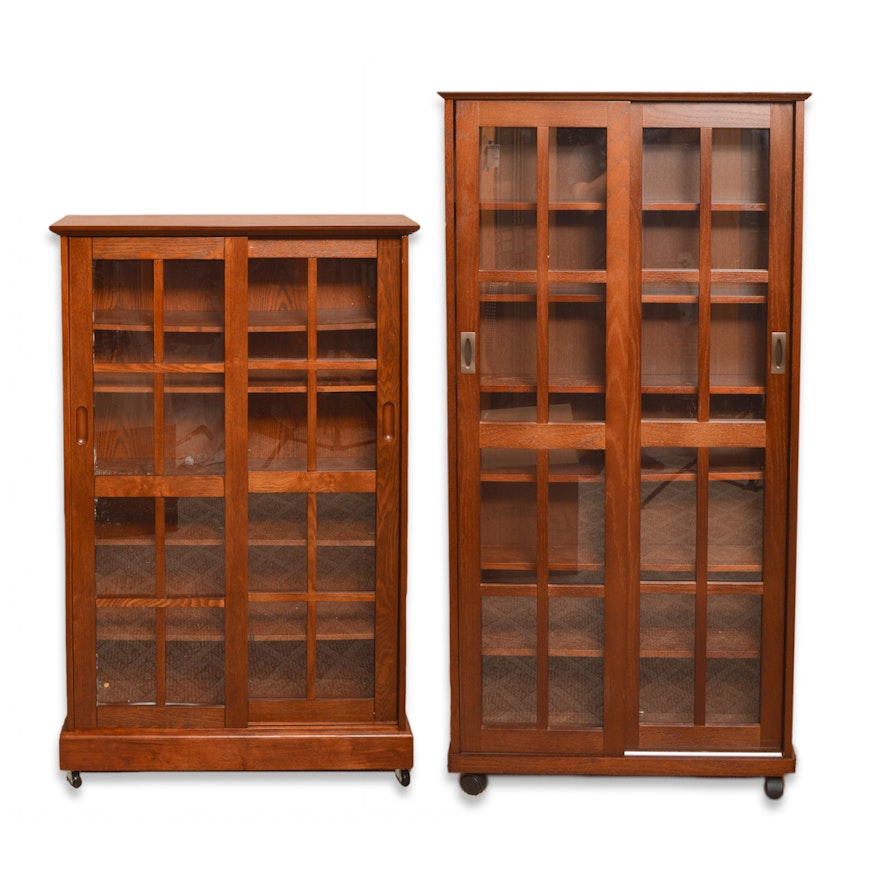 Arts and Crafts Style Oak Bookcase Cabinets