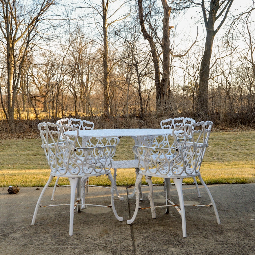 Iron Patio Set with Four Armchairs in White