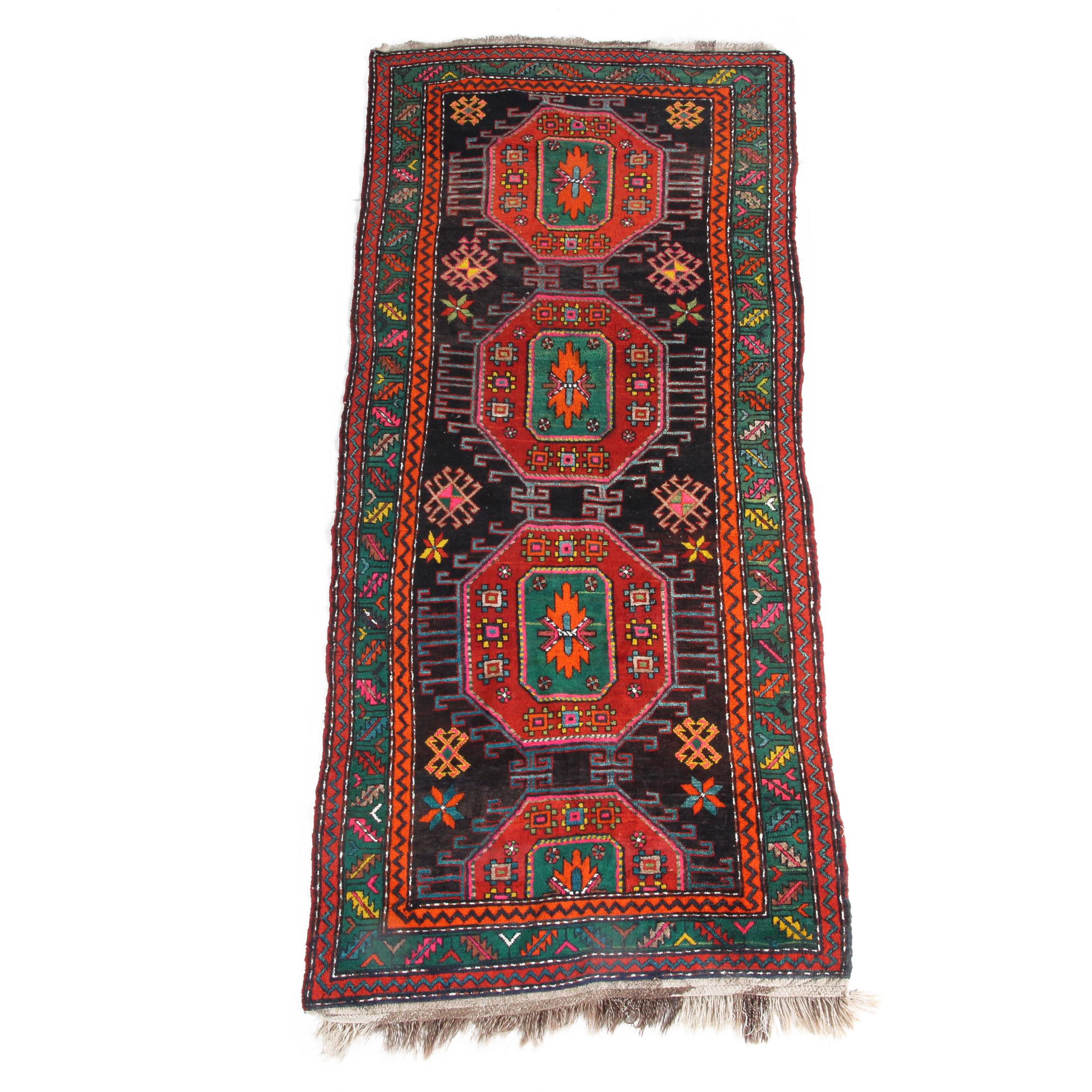 Hand-Knotted Caucasian Kazak Wool Long Rug