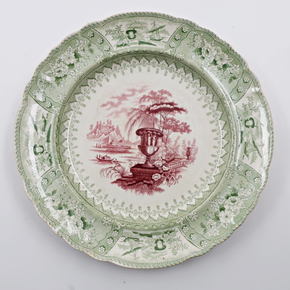 Antique Bi-Color Staffordshire Transferware Dinner Plates in "Canova" Pattern