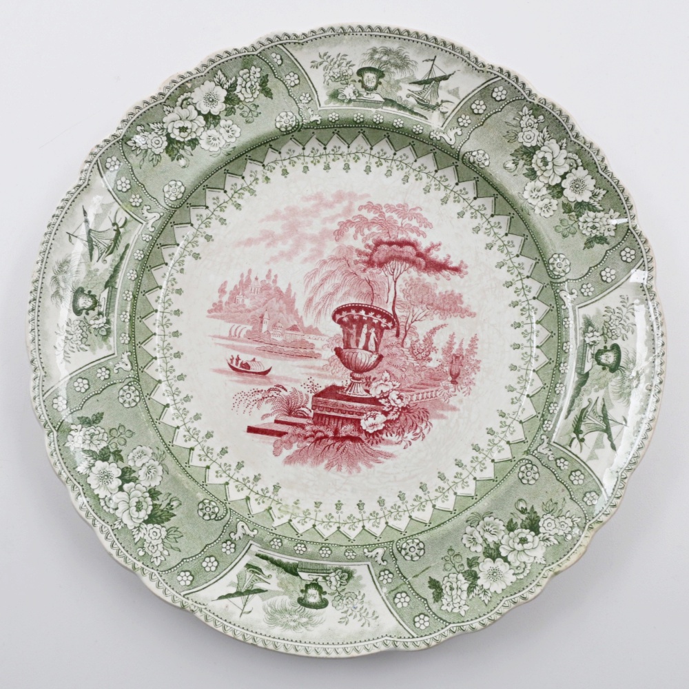 Antique Bi-Color Staffordshire Transferware Dinner Plates in "Canova" Pattern