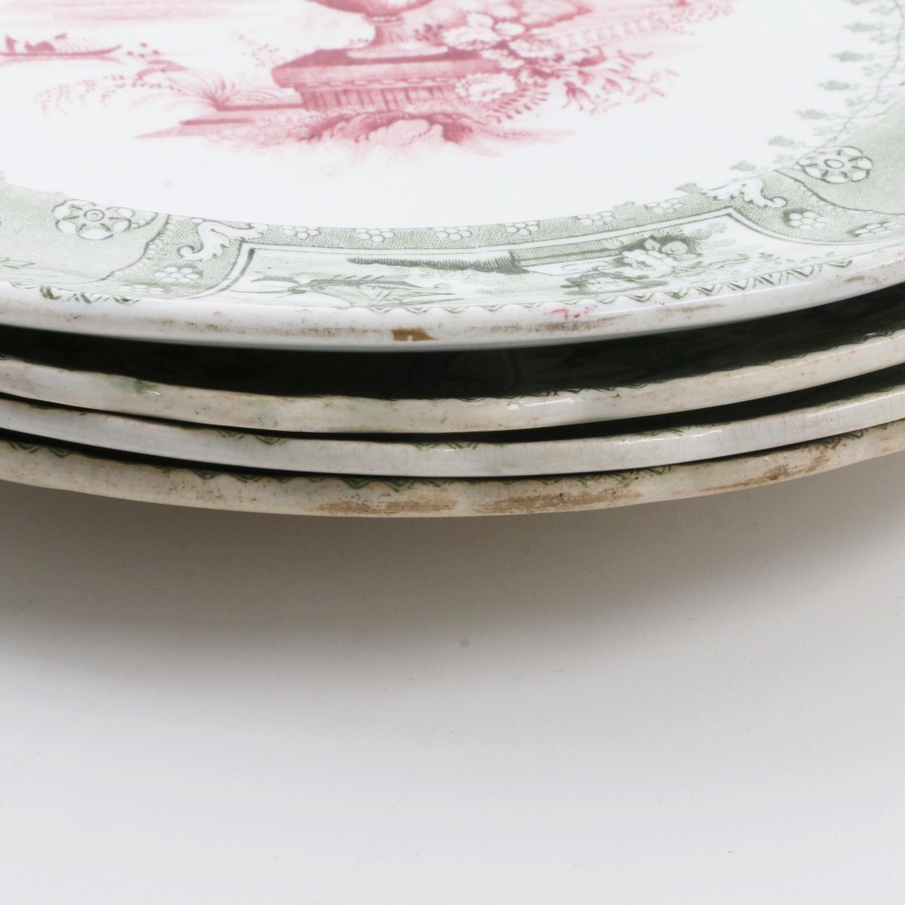 Antique Bi-Color Staffordshire Transferware Dinner Plates in "Canova" Pattern