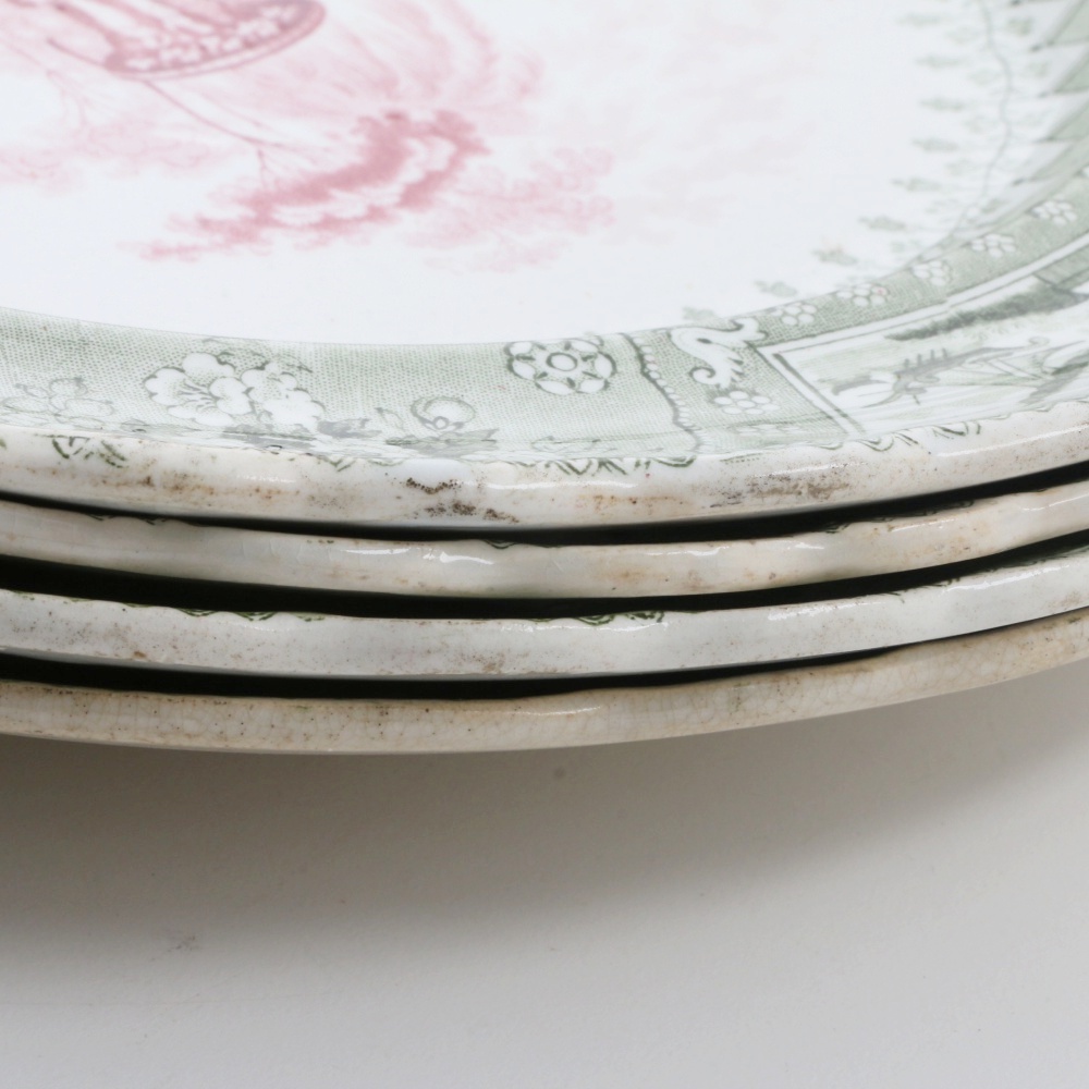 Antique Bi-Color Staffordshire Transferware Dinner Plates in "Canova" Pattern