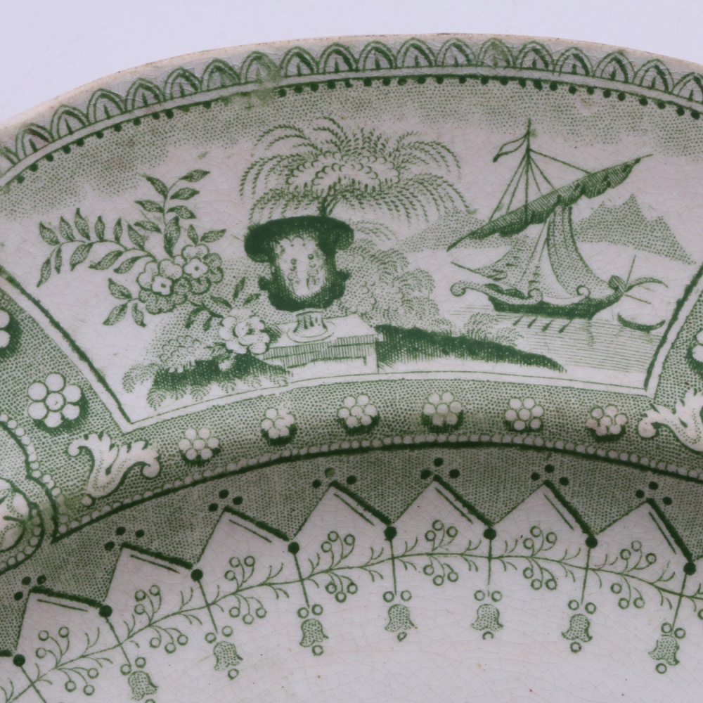 Antique Bi-Color Staffordshire Transferware Dinner Plates in "Canova" Pattern