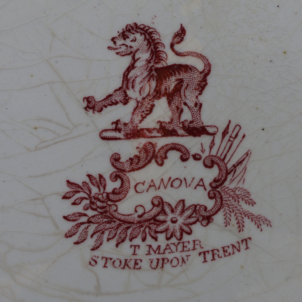 Antique Bi-Color Staffordshire Transferware Dinner Plates in "Canova" Pattern