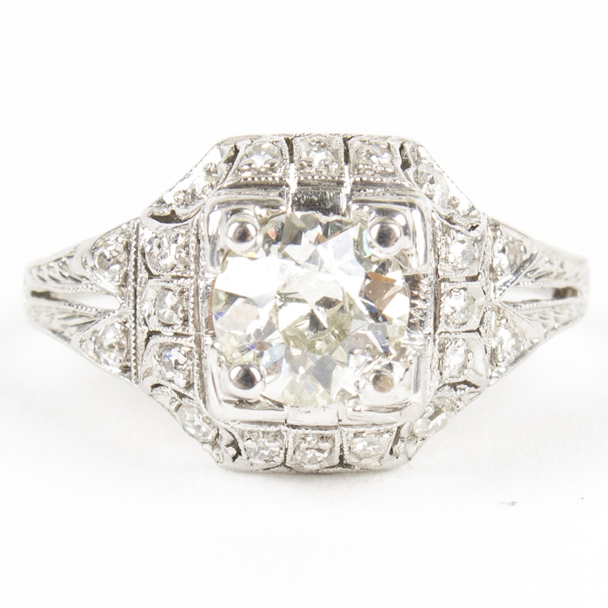 Art Deco Style Platinum and 0. 99 CTW Diamond Ring