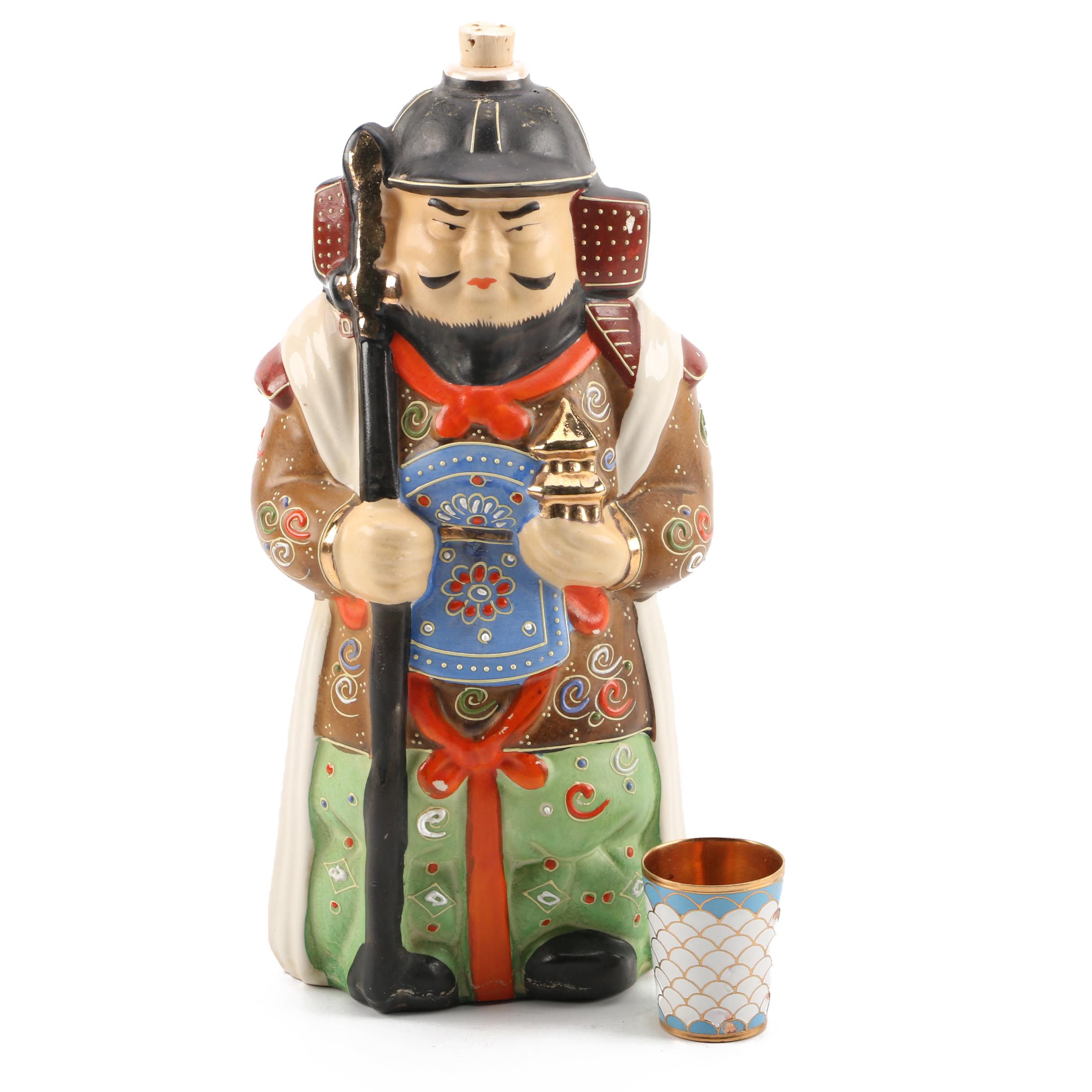Kamotsuru Sake Decanter and Cloisonné Cup