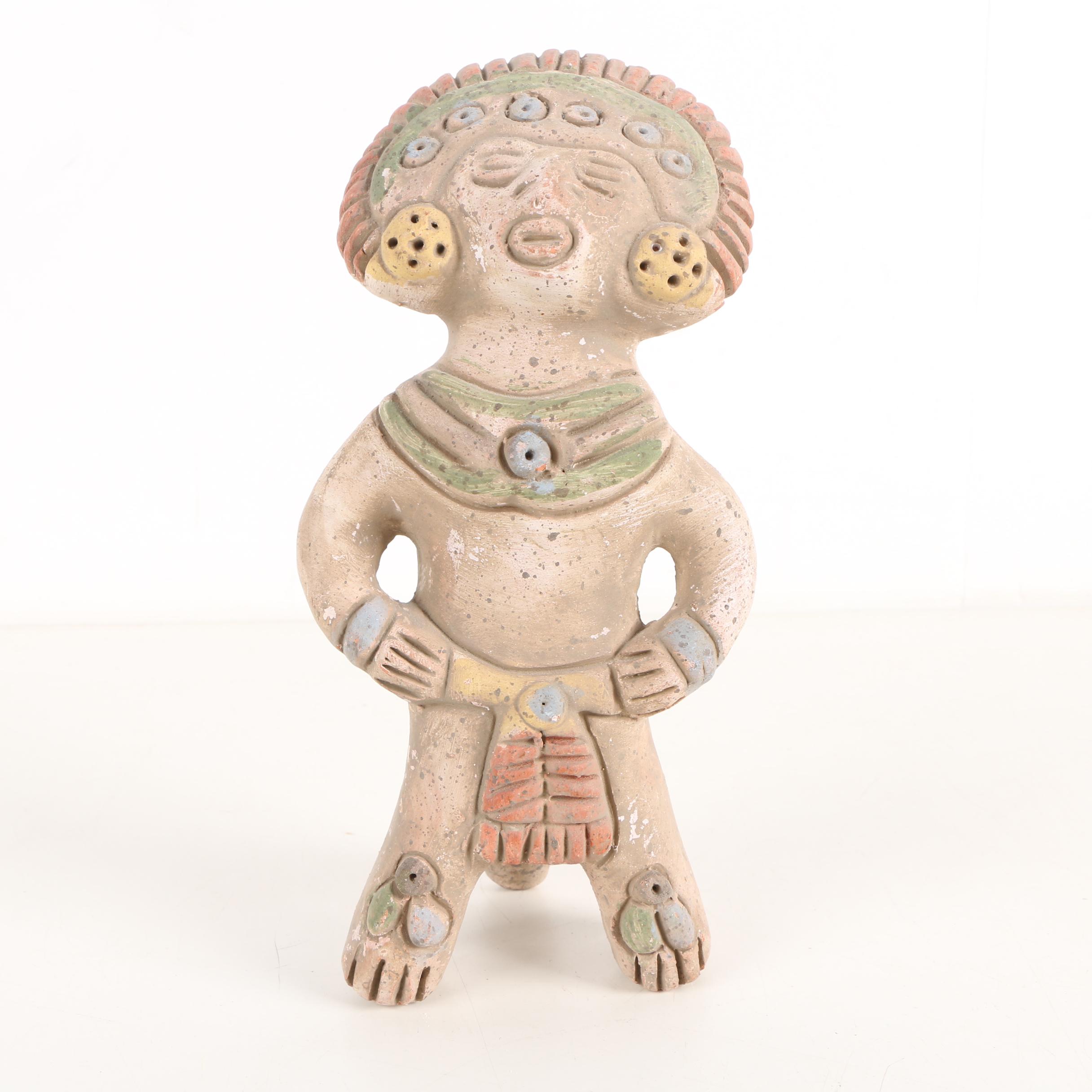 Vintage Nemadji Art Pottery Vase and Pre-Columbian Style Ceramic Figurine