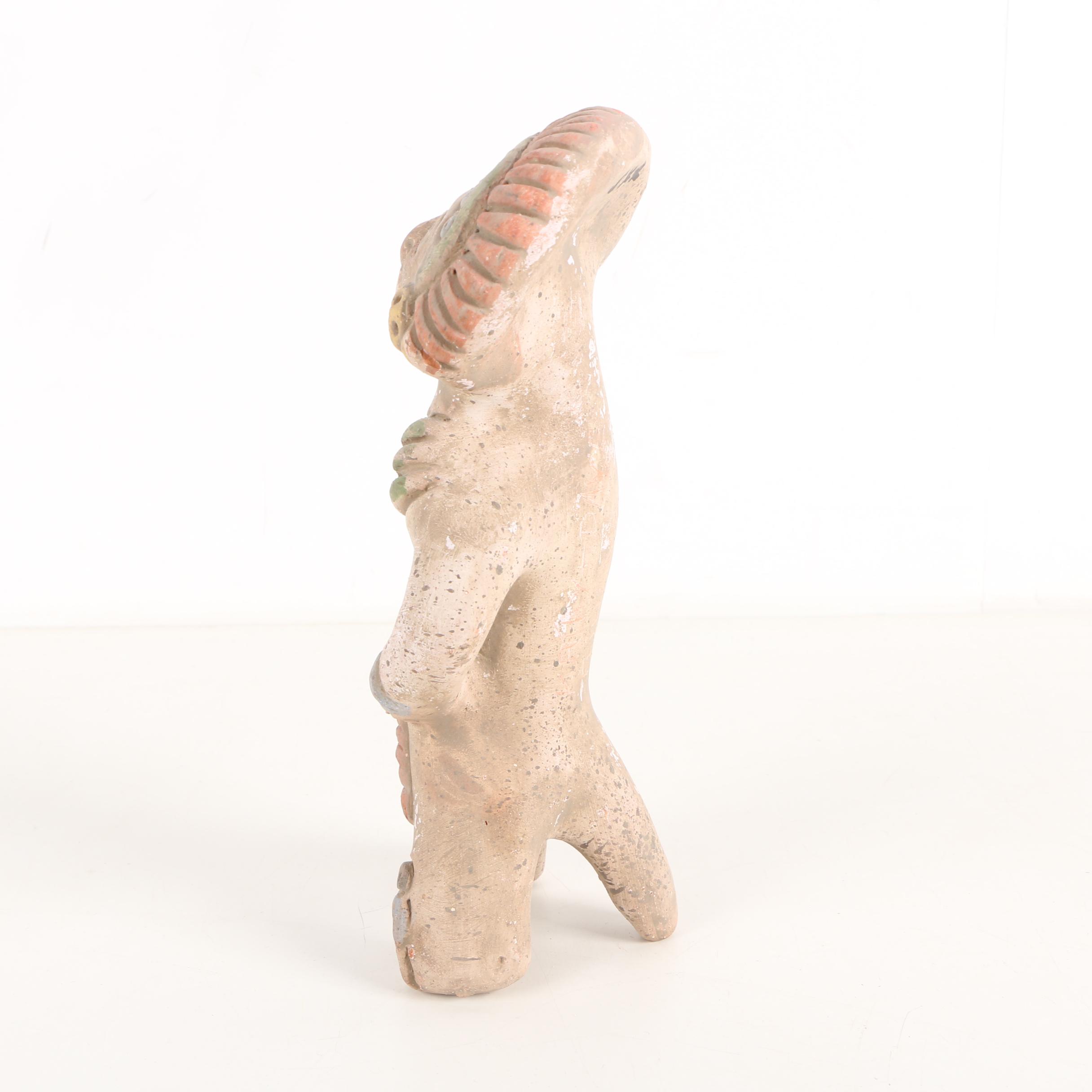 Vintage Nemadji Art Pottery Vase and Pre-Columbian Style Ceramic Figurine