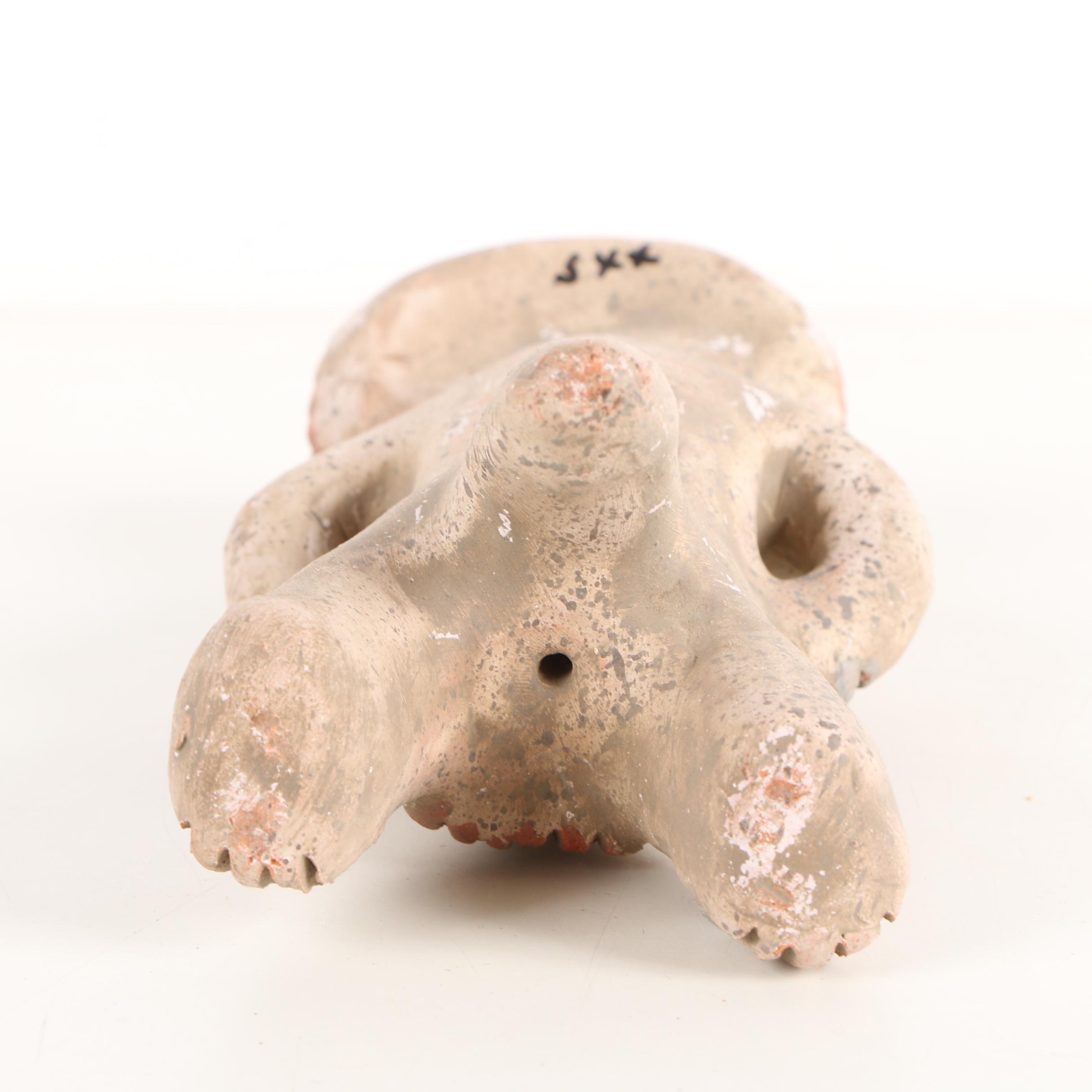 Vintage Nemadji Art Pottery Vase and Pre-Columbian Style Ceramic Figurine