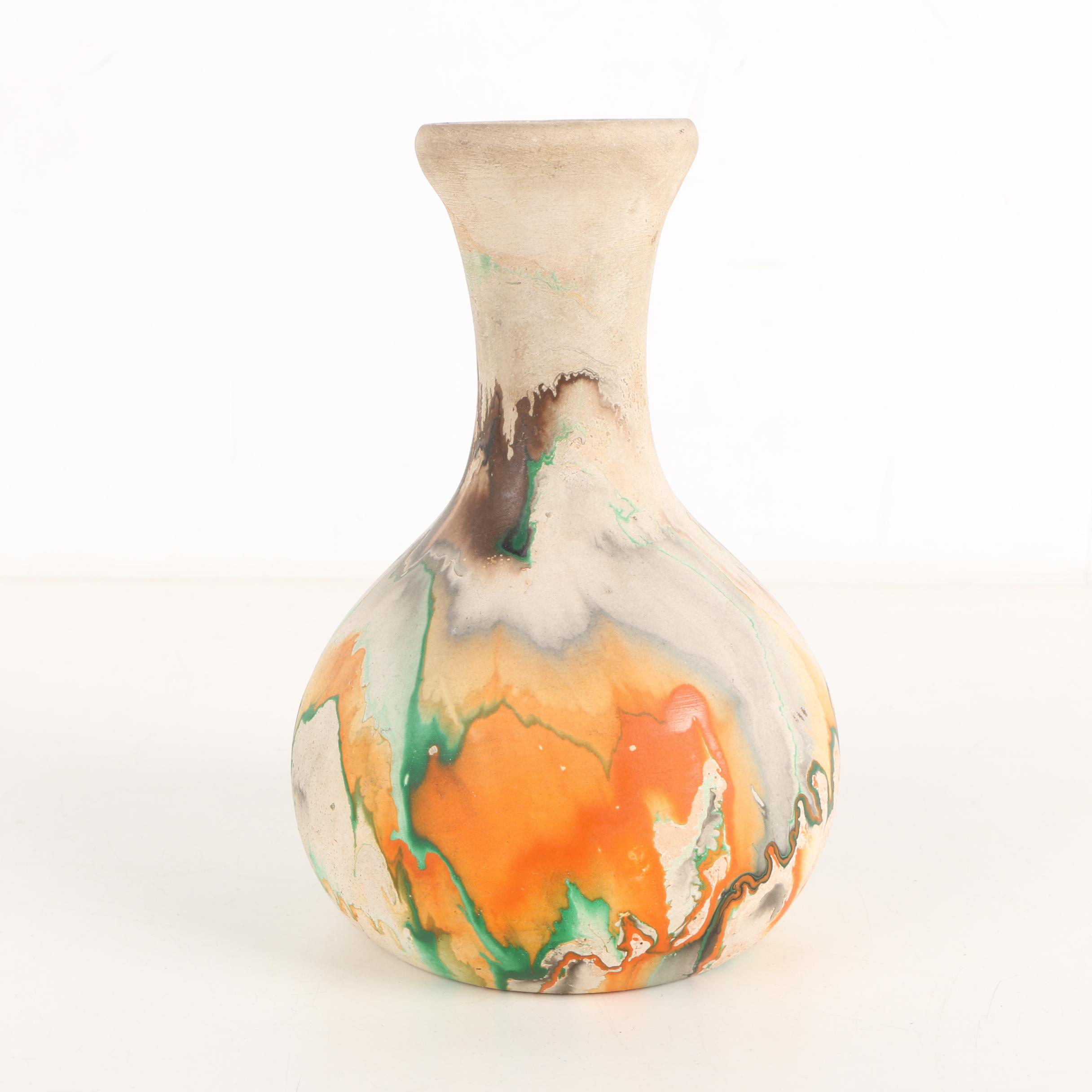 Vintage Nemadji Art Pottery Vase and Pre-Columbian Style Ceramic Figurine