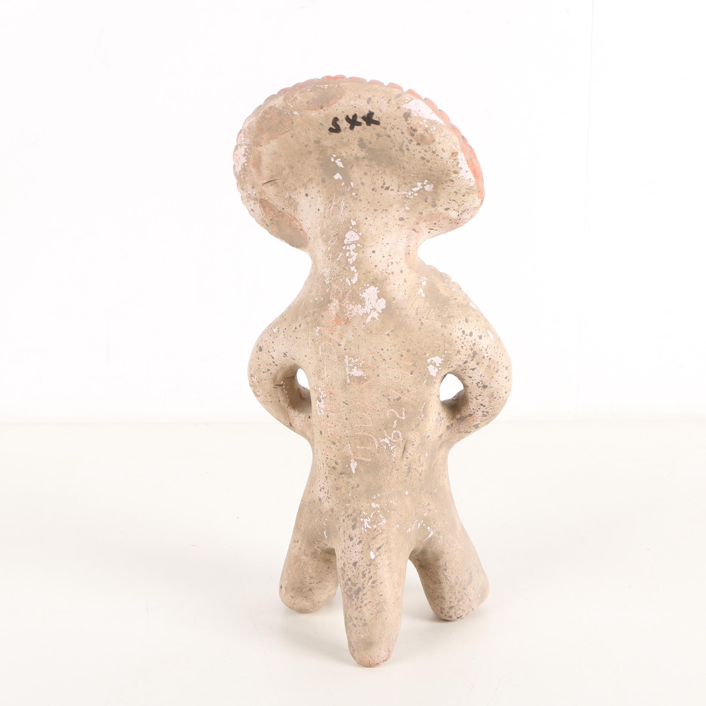 Vintage Nemadji Art Pottery Vase and Pre-Columbian Style Ceramic Figurine