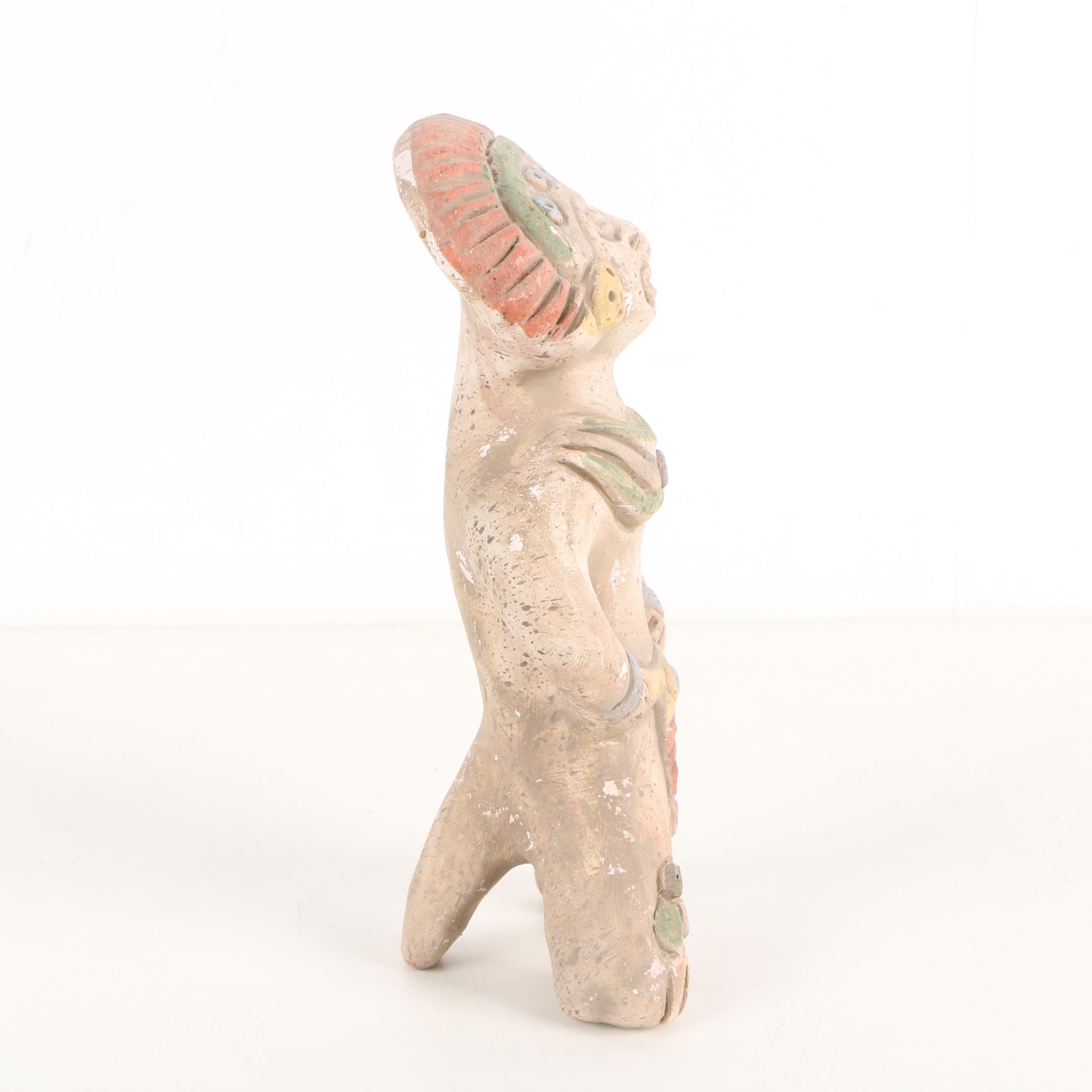 Vintage Nemadji Art Pottery Vase and Pre-Columbian Style Ceramic Figurine