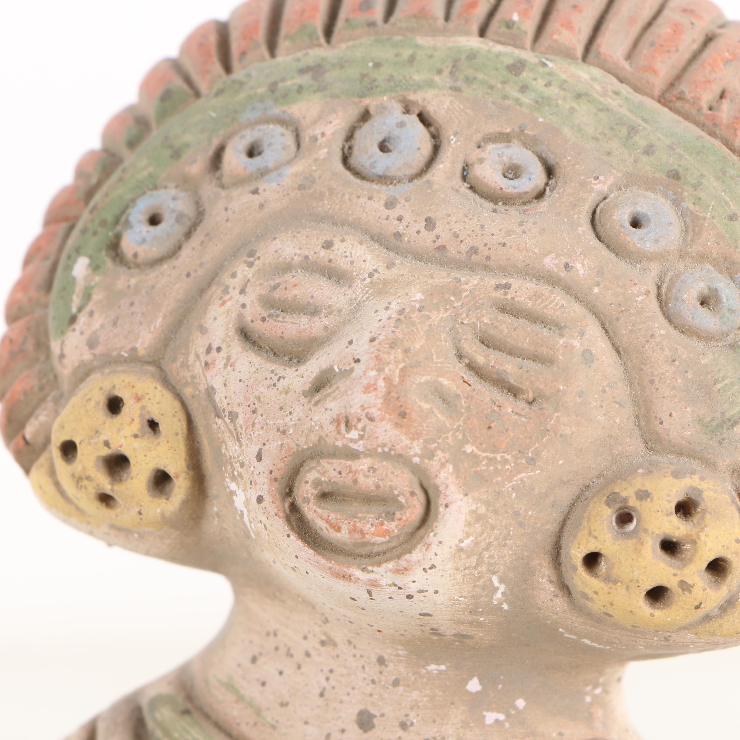 Vintage Nemadji Art Pottery Vase and Pre-Columbian Style Ceramic Figurine