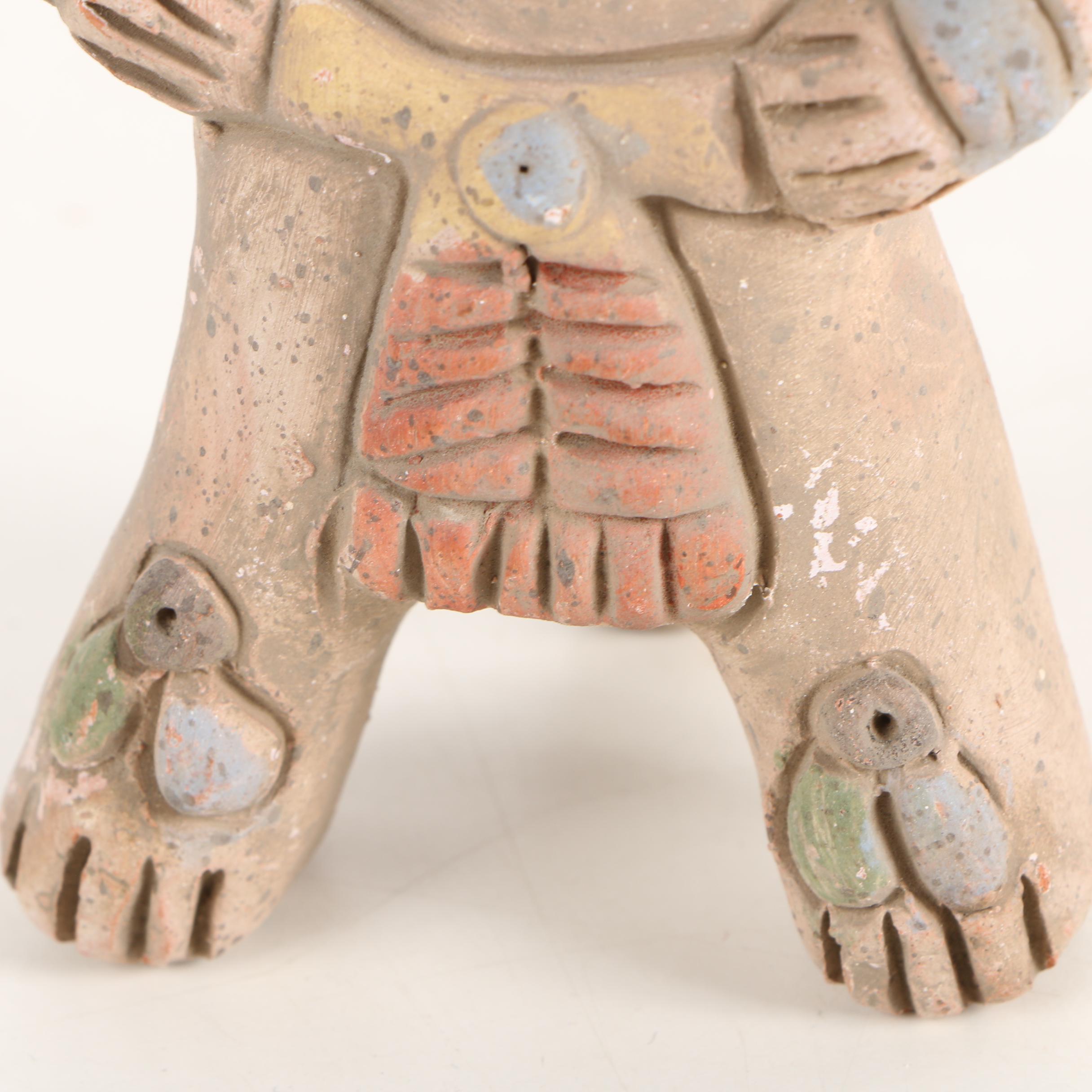 Vintage Nemadji Art Pottery Vase and Pre-Columbian Style Ceramic Figurine