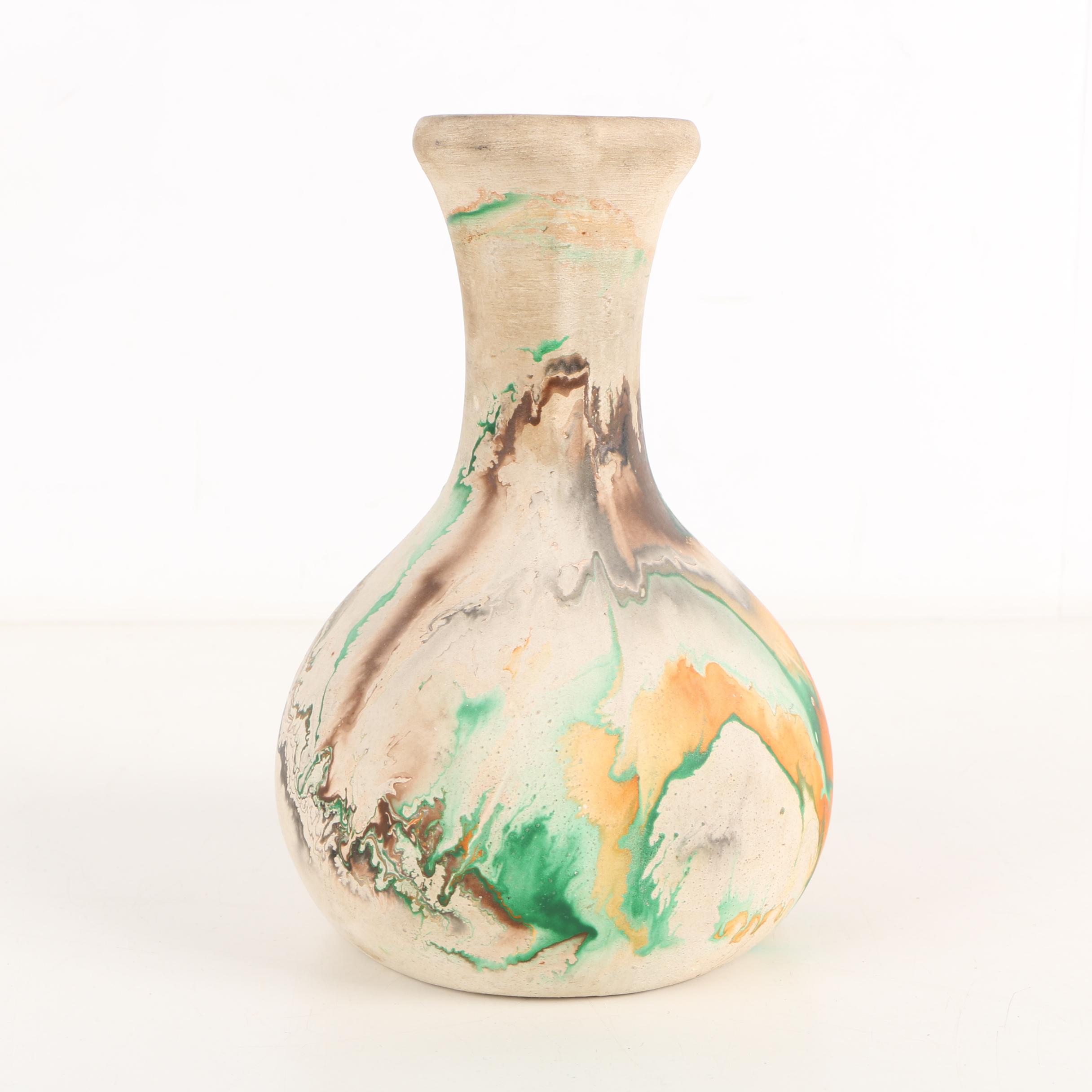 Vintage Nemadji Art Pottery Vase and Pre-Columbian Style Ceramic Figurine