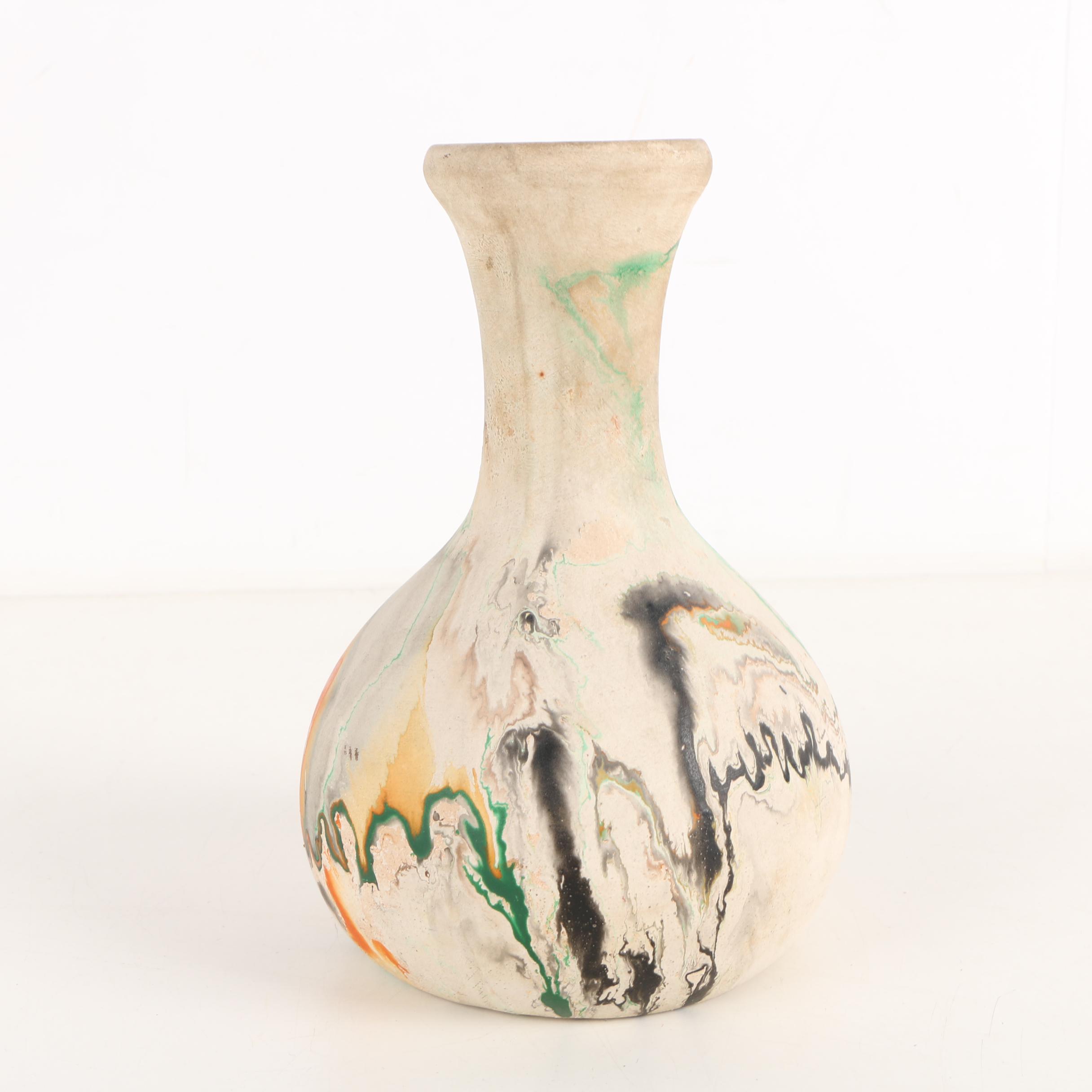 Vintage Nemadji Art Pottery Vase and Pre-Columbian Style Ceramic Figurine