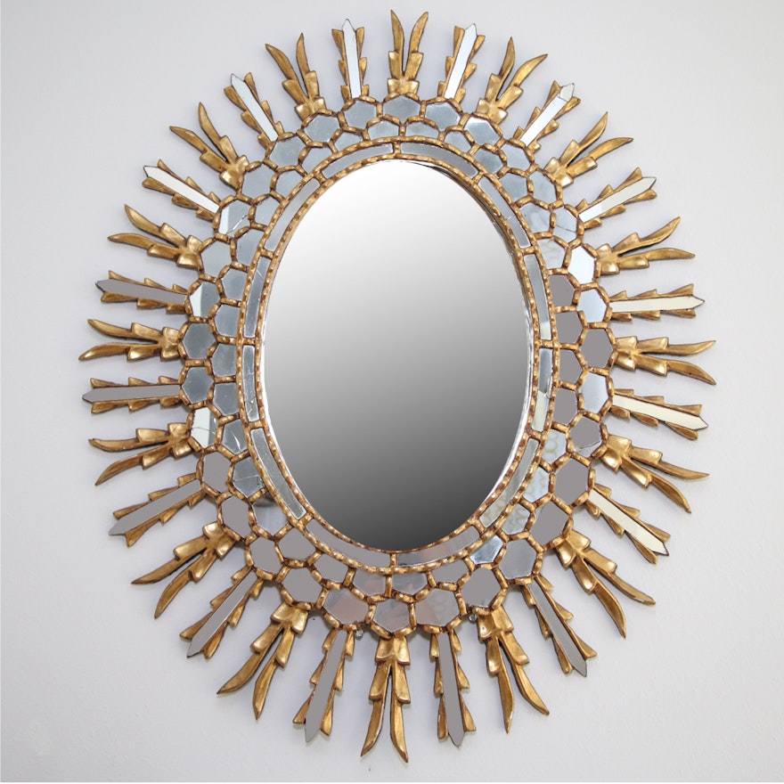 Ornate Wooden Oval Wall Mirror