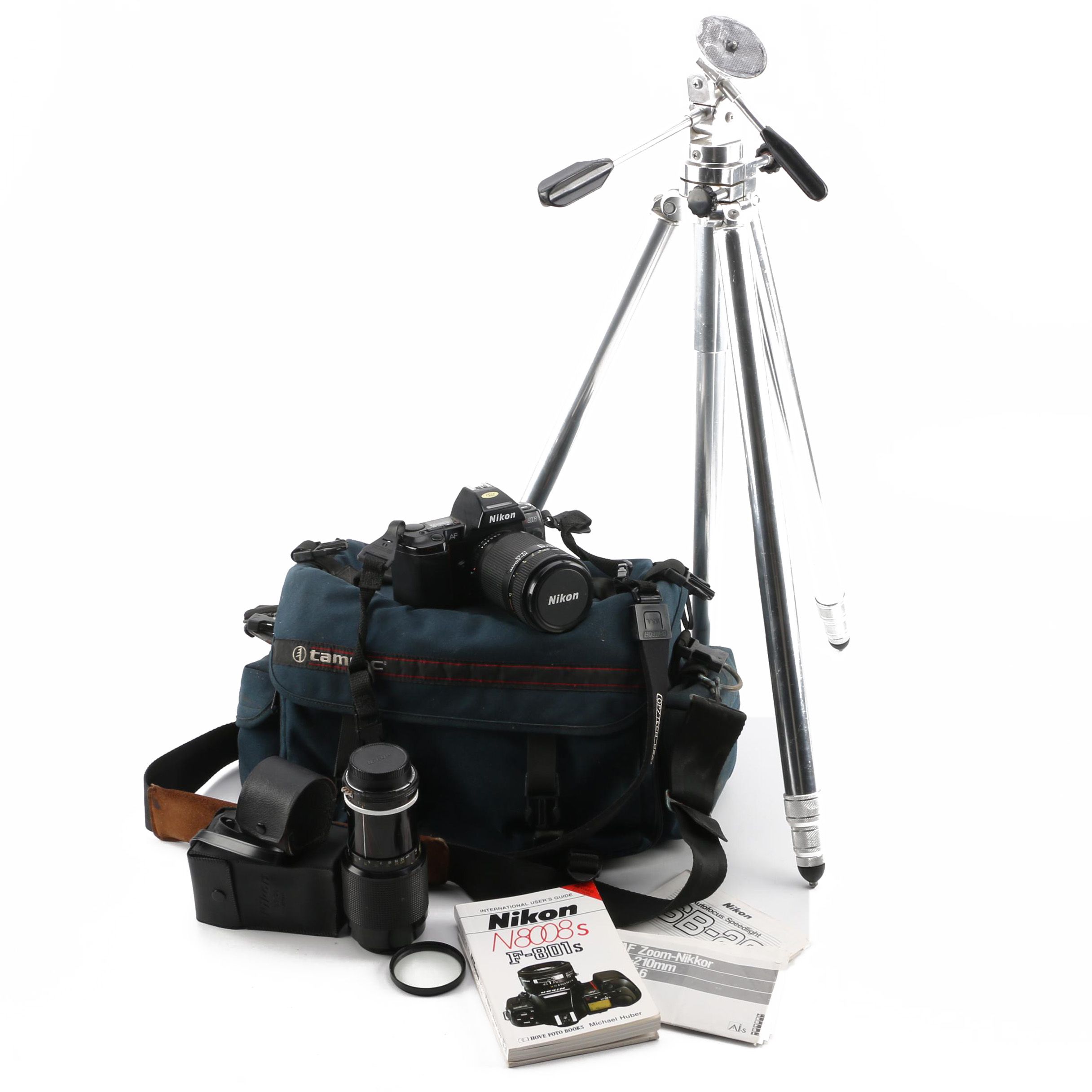 Nikon-N8008 Camera with with Telephoto Lens and Accessories