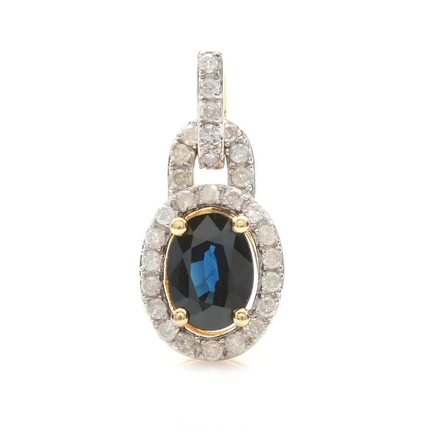 18K Yellow Gold Sapphire and Diamond Pendant